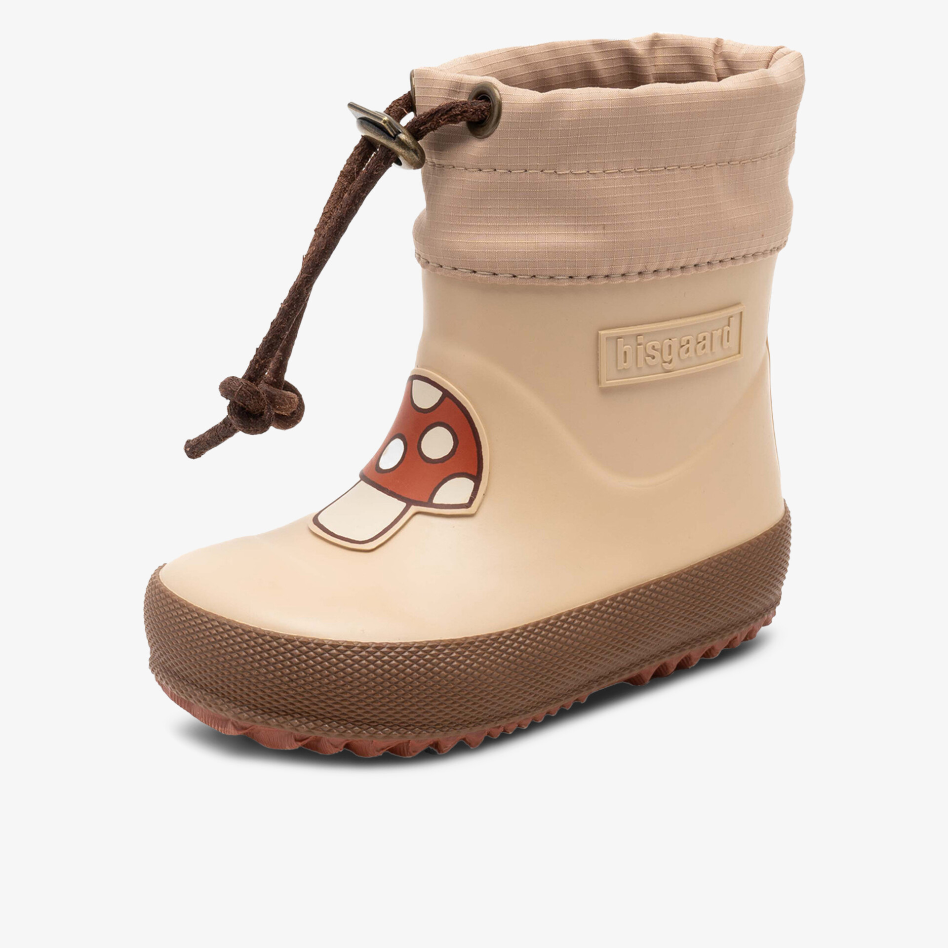 Robuster wasserdichter Gummistiefel mit verstellbarem Kordelverschluss und süßem Pilz-Motiv, ideal für nasse Tage