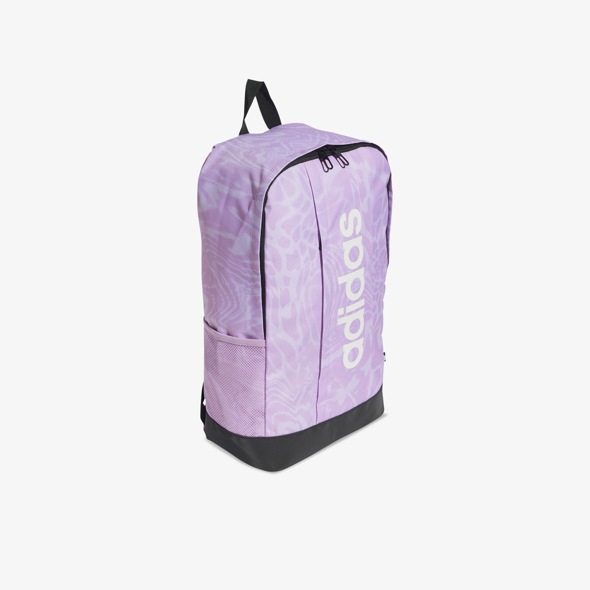 Lila adidas Rucksack mit großem Hauptfach, robustem Material und praktischem Tragegriff, Frontansicht