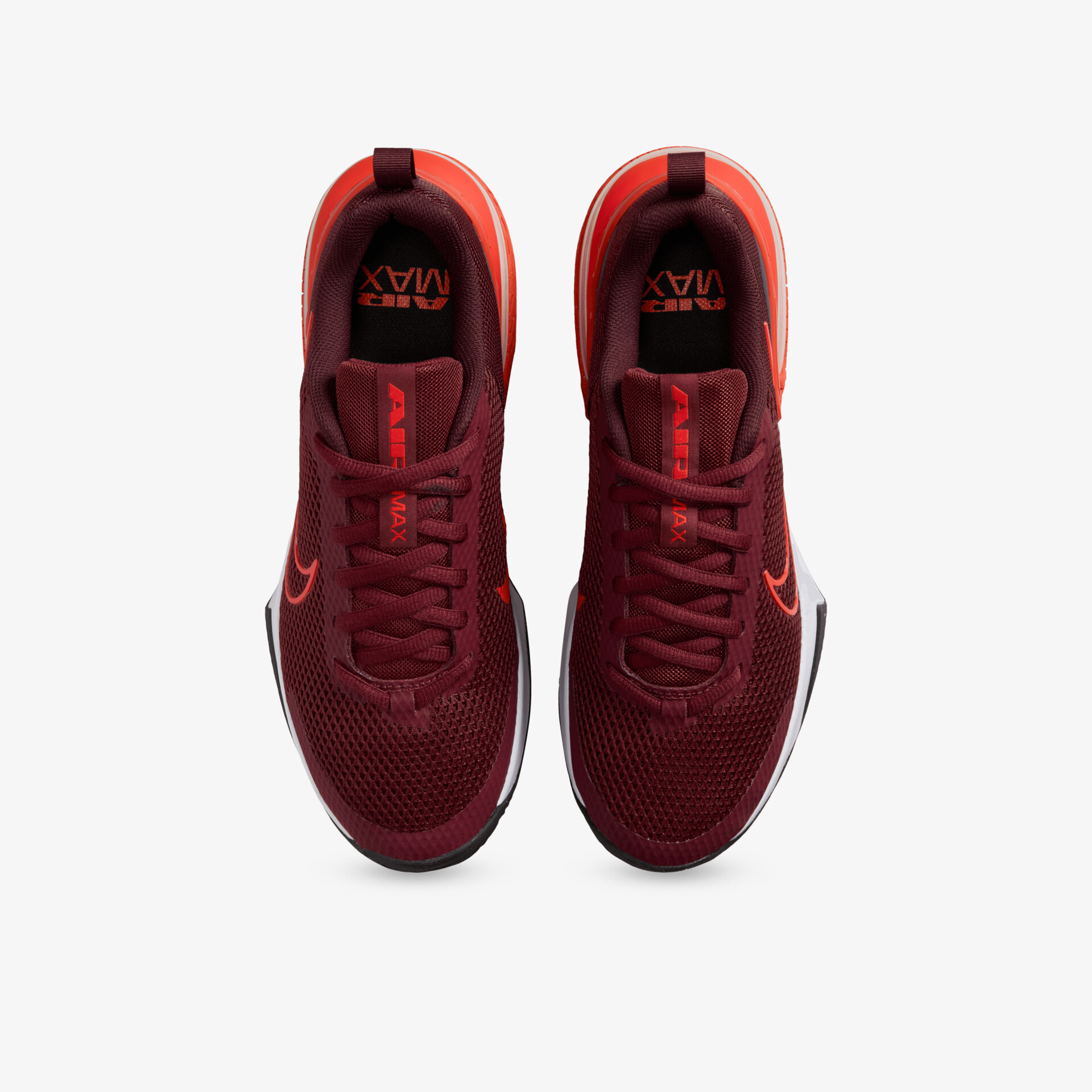 Rote Sportschuhe im Paar, bequem und leicht mit atmungsaktivem Material und stabiler Schnürung, Draufsicht