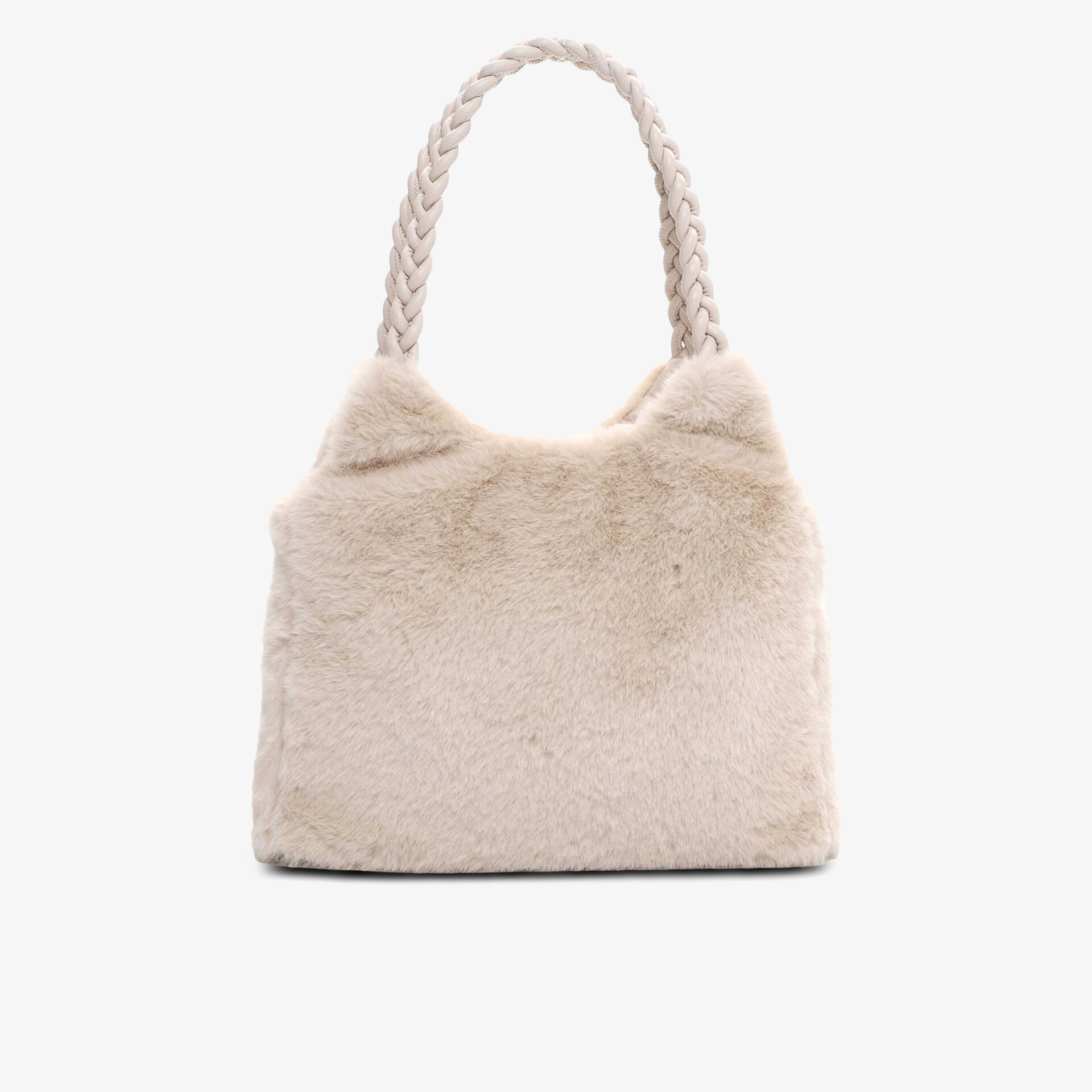 Weiche Tasche in Felloptik mit geflochtenem Griff, ideal für den Alltag und modische Outfits