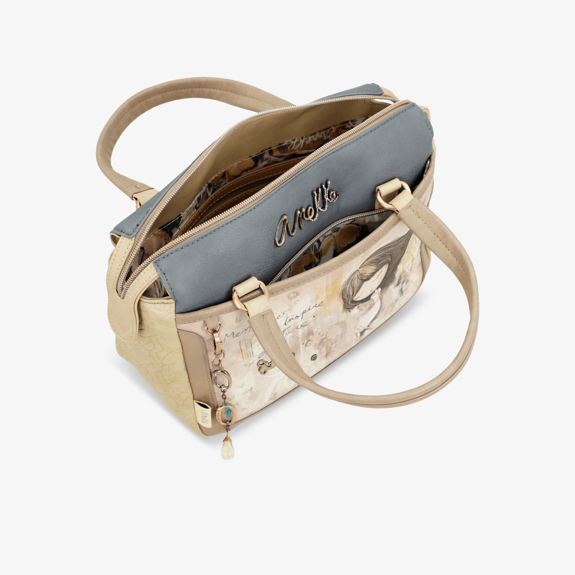 Offene Handtasche mit mehreren Fächern aus robustem Material, elegantem Design und bequemen Tragehenkeln