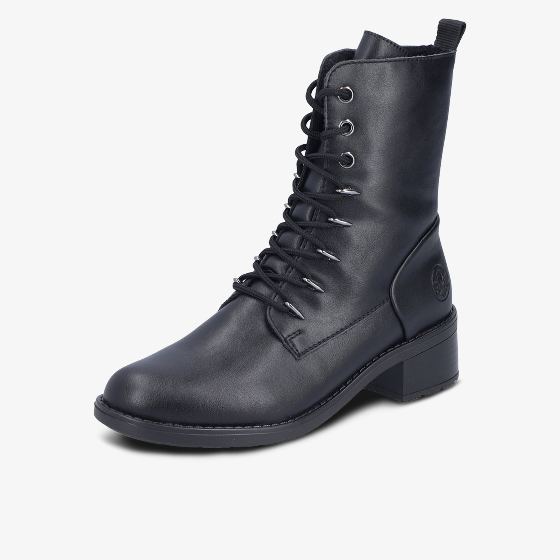 Schwarzer Lederstiefel mit Schnürung und mittelhohem Absatz, eleganter und robuster Schuh für vielseitigen Einsatz