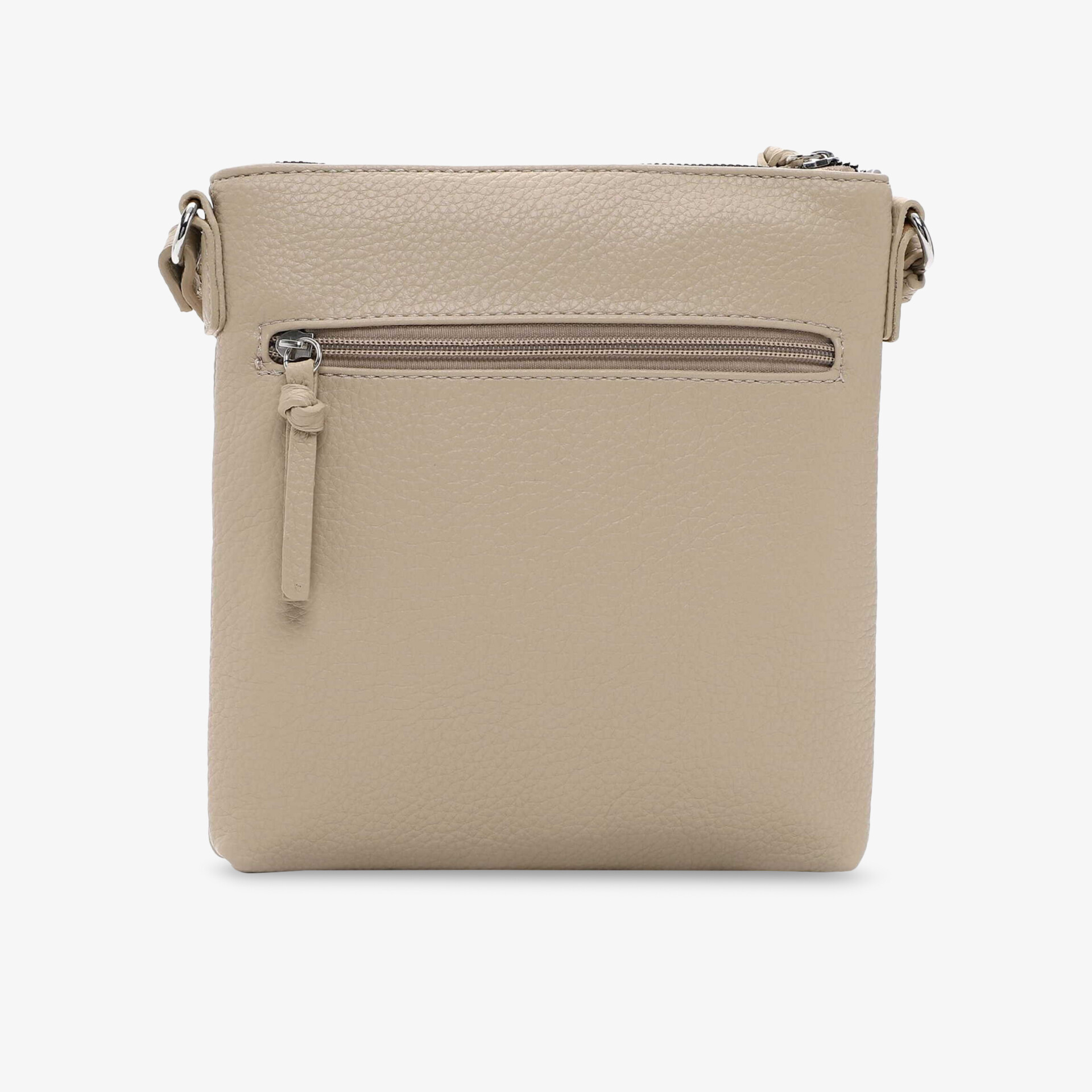 Kompakte beige Umhängetasche mit Reißverschlussfach, leicht und praktisches Design, ideal für den Alltag