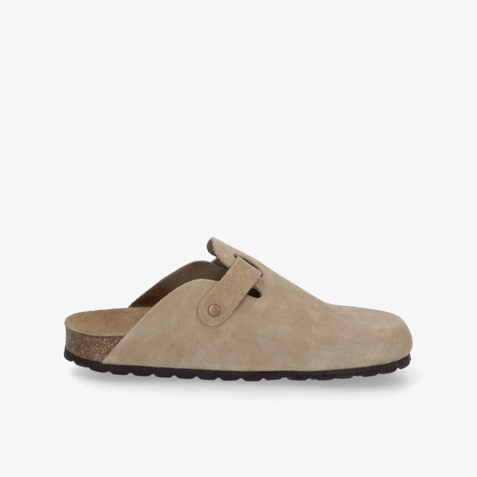 Beige Wildleder-Clog mit offener Ferse und rutschfester Sohle für komfortables und einfaches Tragen