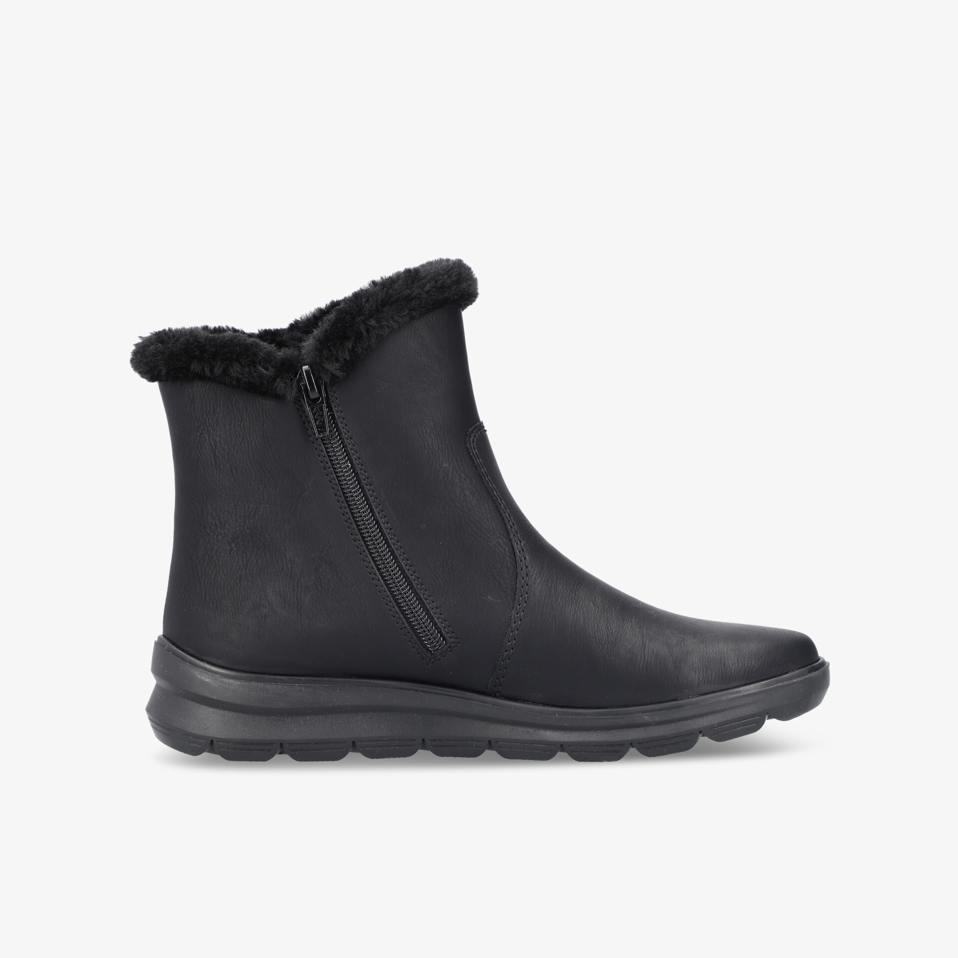 Warmer schwarzer Winterschuh mit seitlichem Reißverschluss und rutschfester Sohle für bequemen Tragekomfort