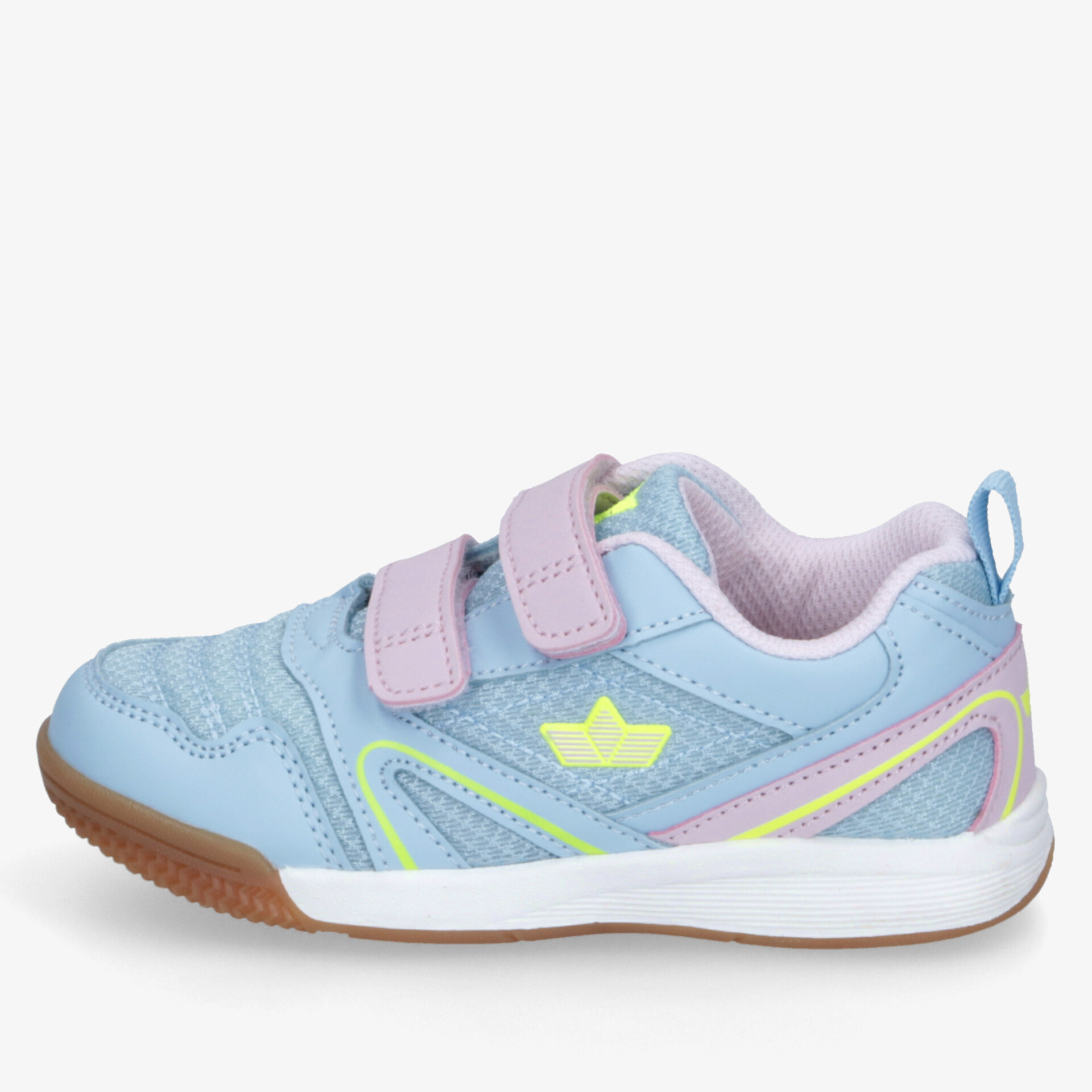 Sportlicher Kinderschuh in Hellblau mit rosa Akzenten, robust, leicht, atmungsaktiv und mit praktischem Klettverschluss