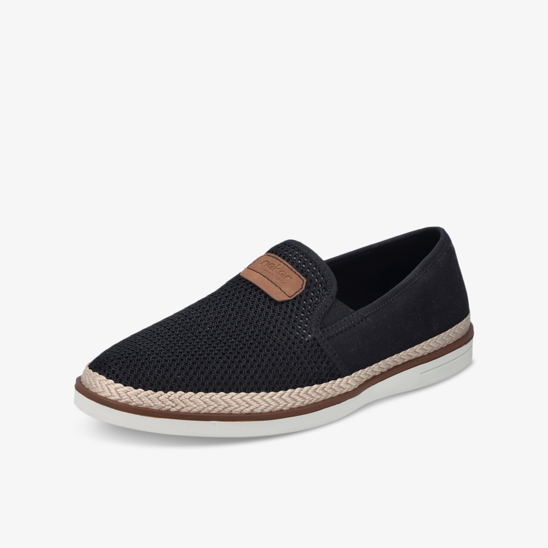 Schwarzer Slip-On Schuh mit atmungsaktivem Material und rutschfester Sohle, bequem und leicht im Design