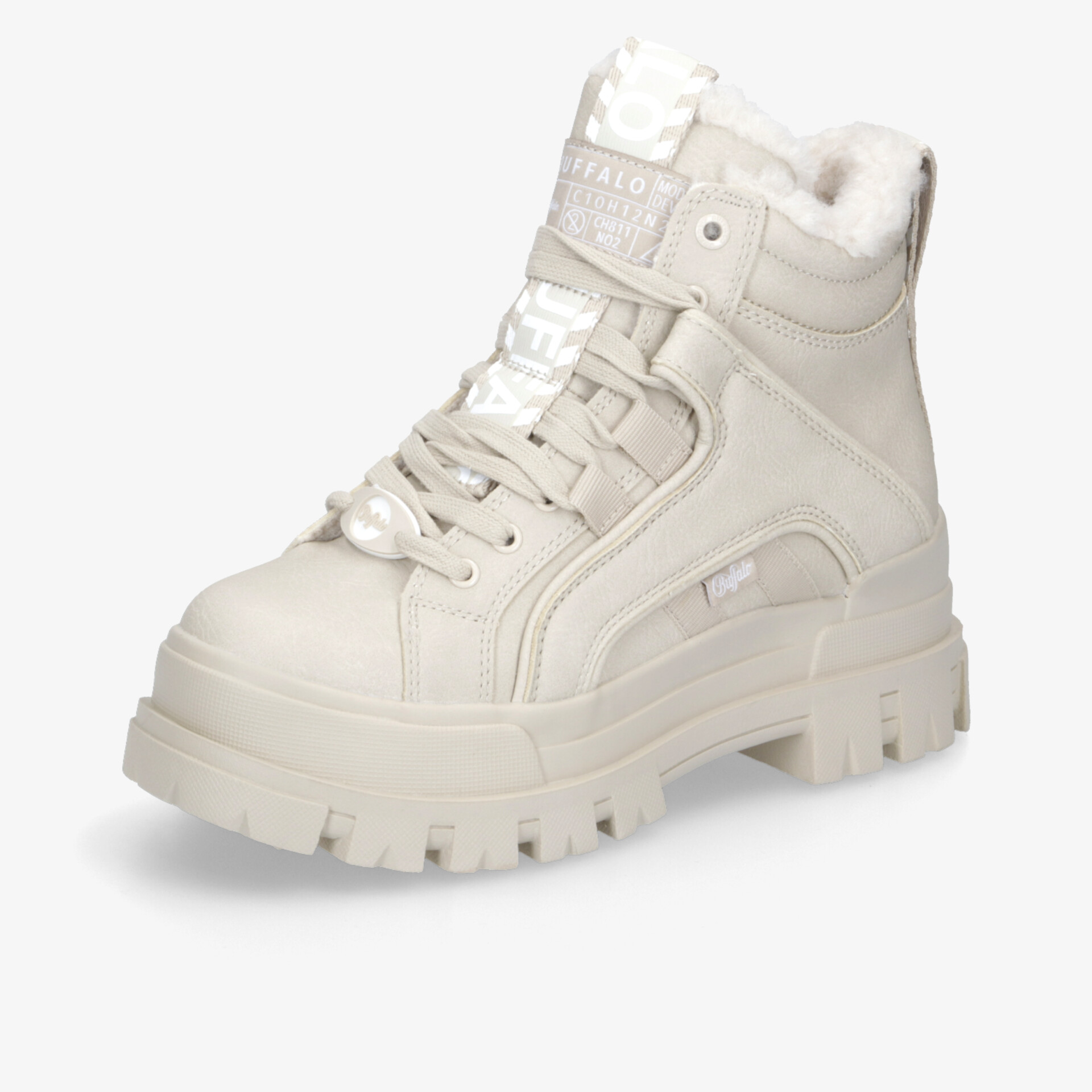 Beiger warmer Winterstiefel mit weichem Innenfutter, robuster rutschfester Sohle und stabiler Schnürung