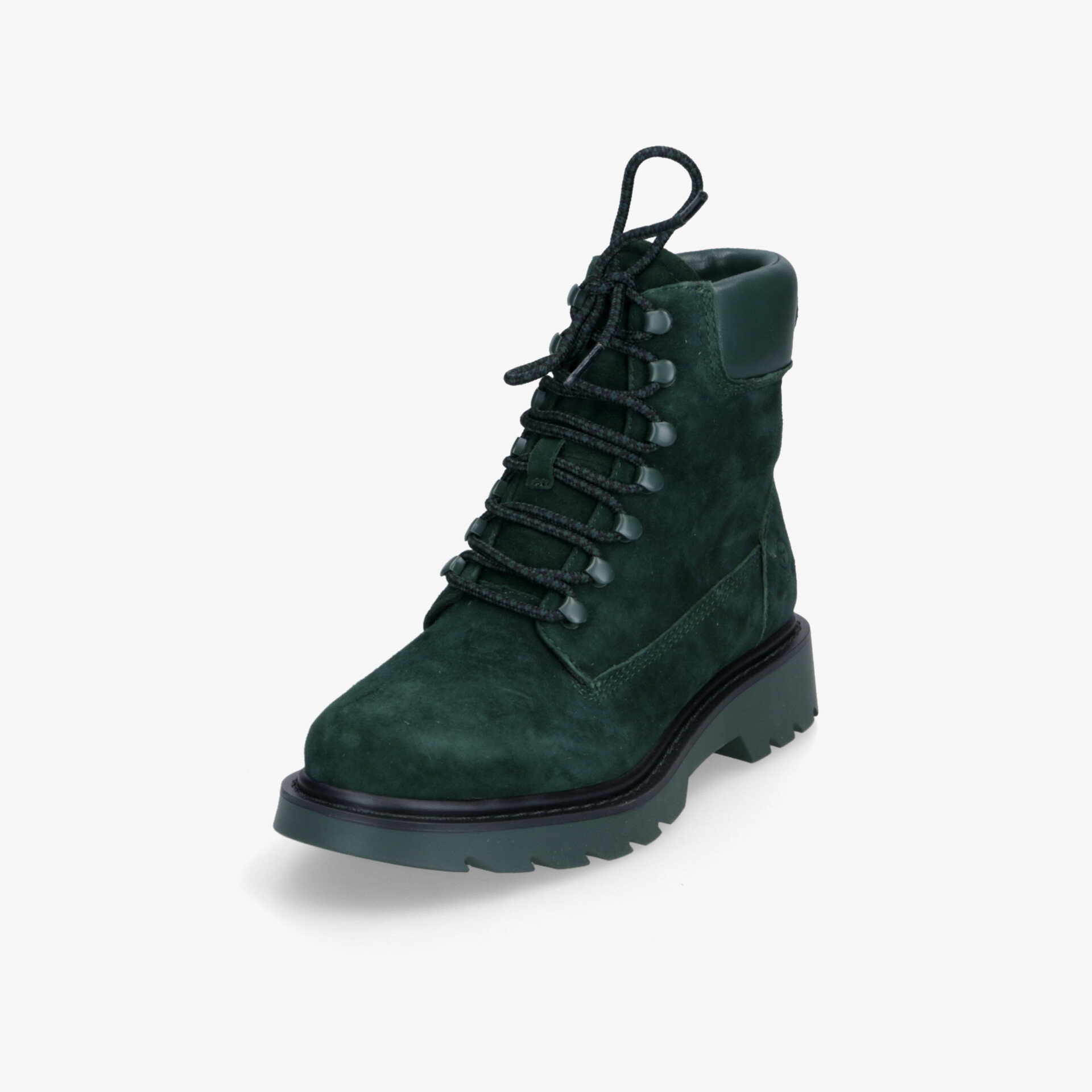 Robuster grüner Wanderschuh aus Wildleder mit robusten Schnürsenkeln und rutschfester Sohle für besten Halt