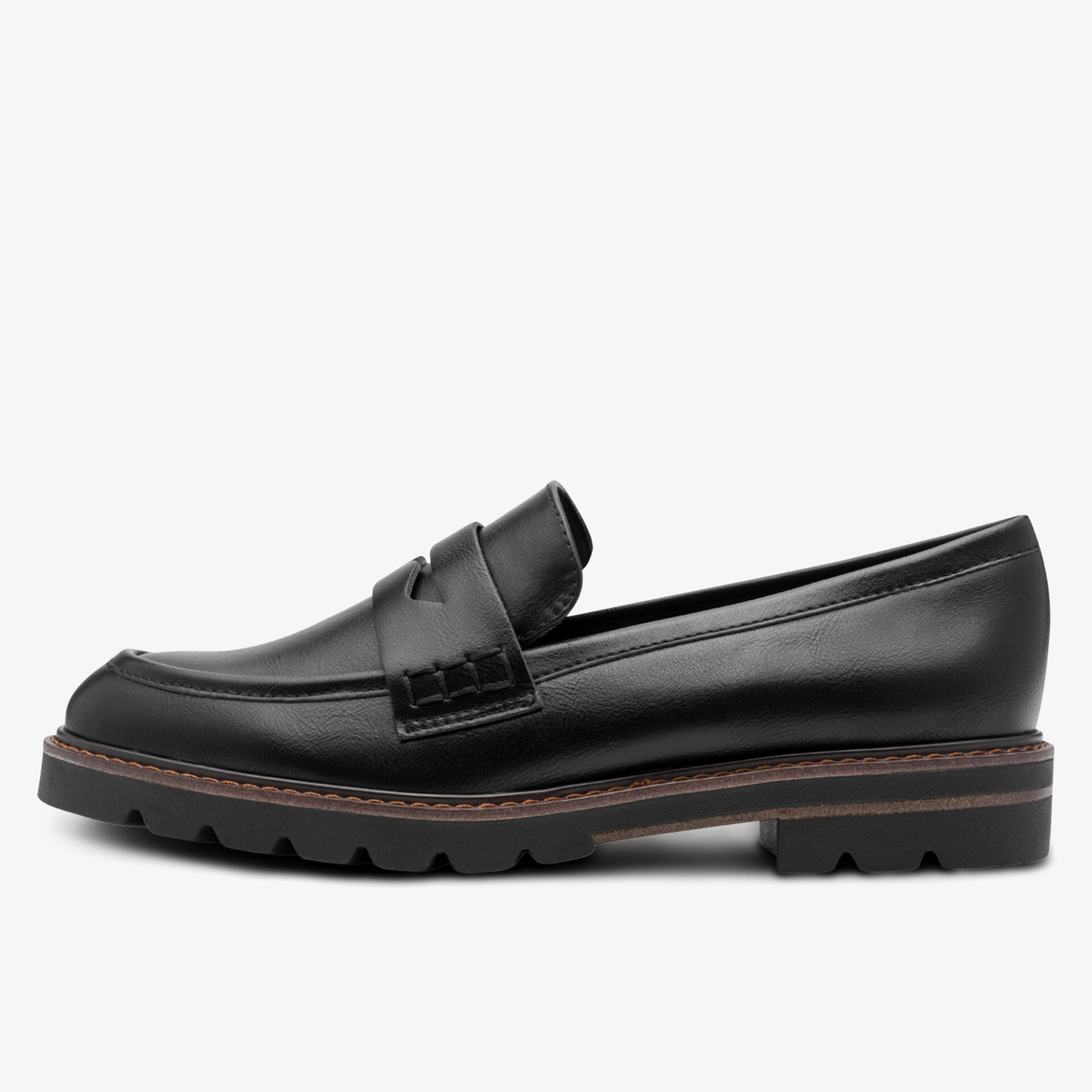 Eleganter schwarzer Loafer mit robuster, profilierter Sohle und komfortablem Sitz für stilvolles Tragen