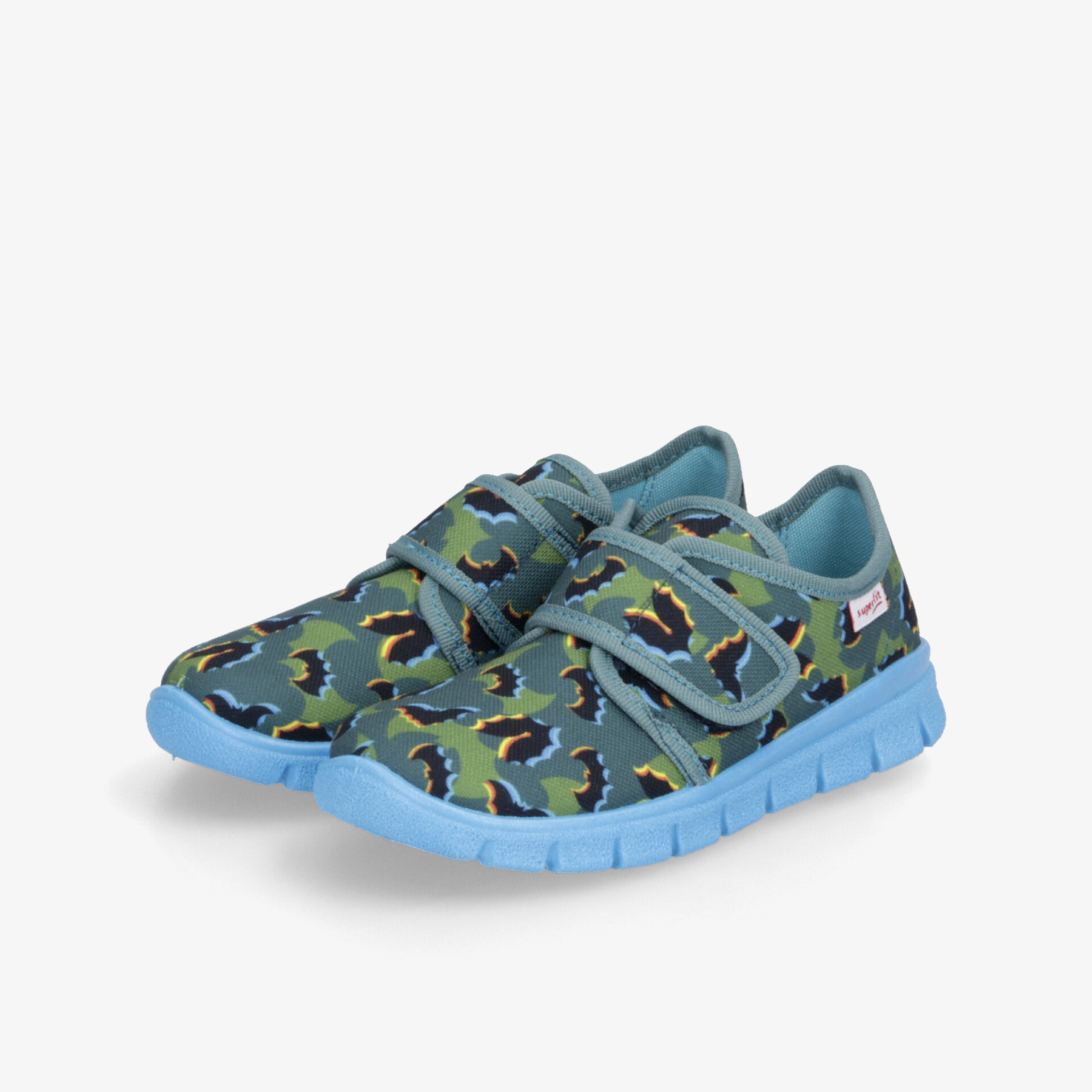 Blauer sportlicher Kinderschuh mit flexibler Sohle und verstärkten Klettverschlüssen für bequemen Halt