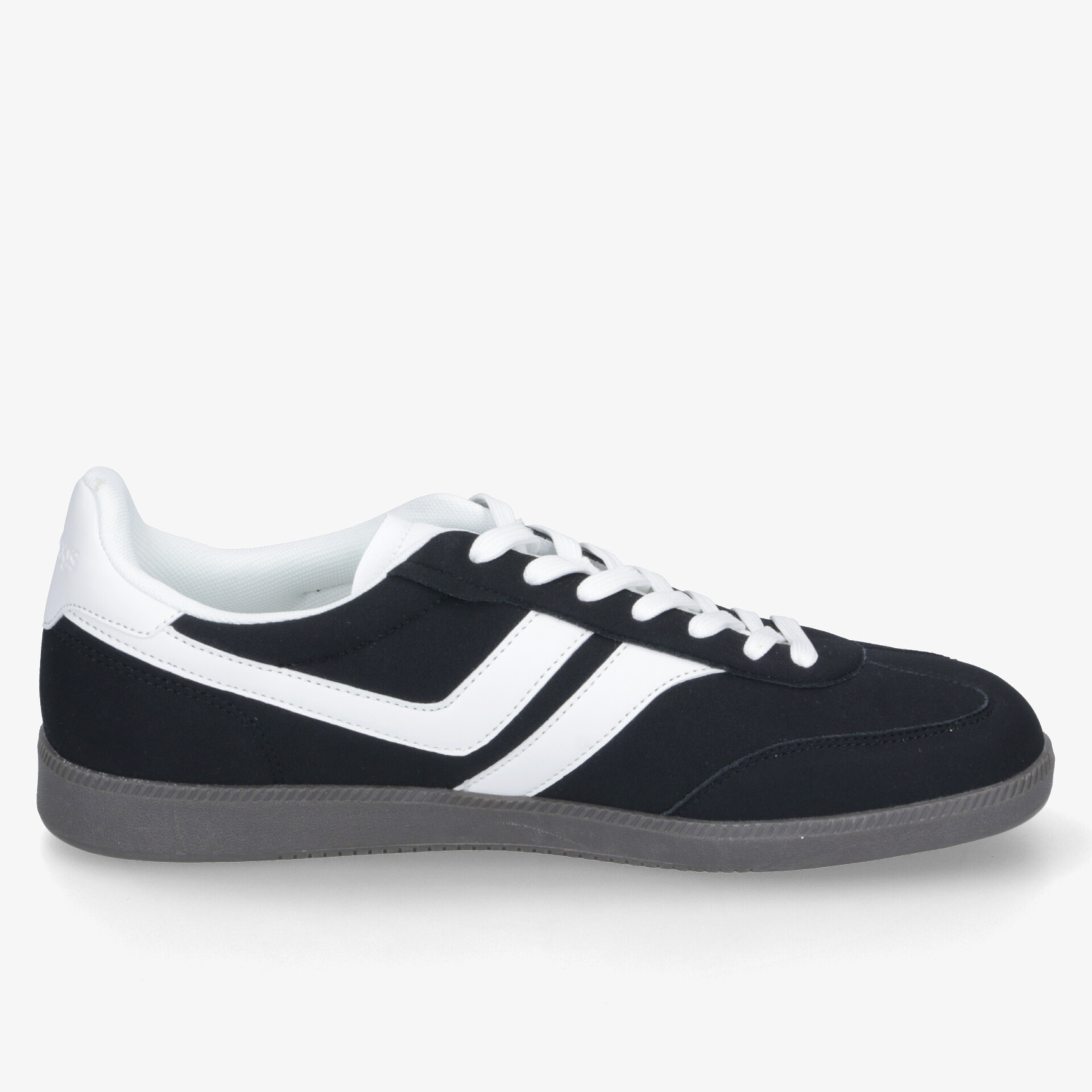 Schwarzer Sneaker mit weißem Streifendetail, sportlich und komfortabel, flexible und langlebige Sohle