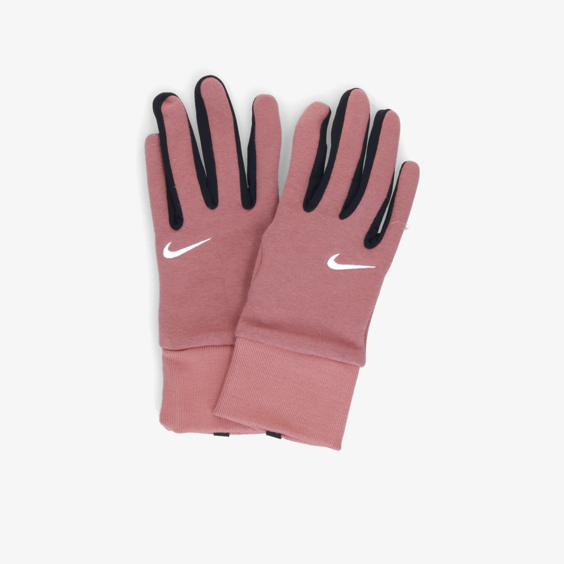 Rosa Sporthandschuhe mit weißem Nike-Logo, dehnbar und wärmend, ideal für Outdoor-Aktivitäten