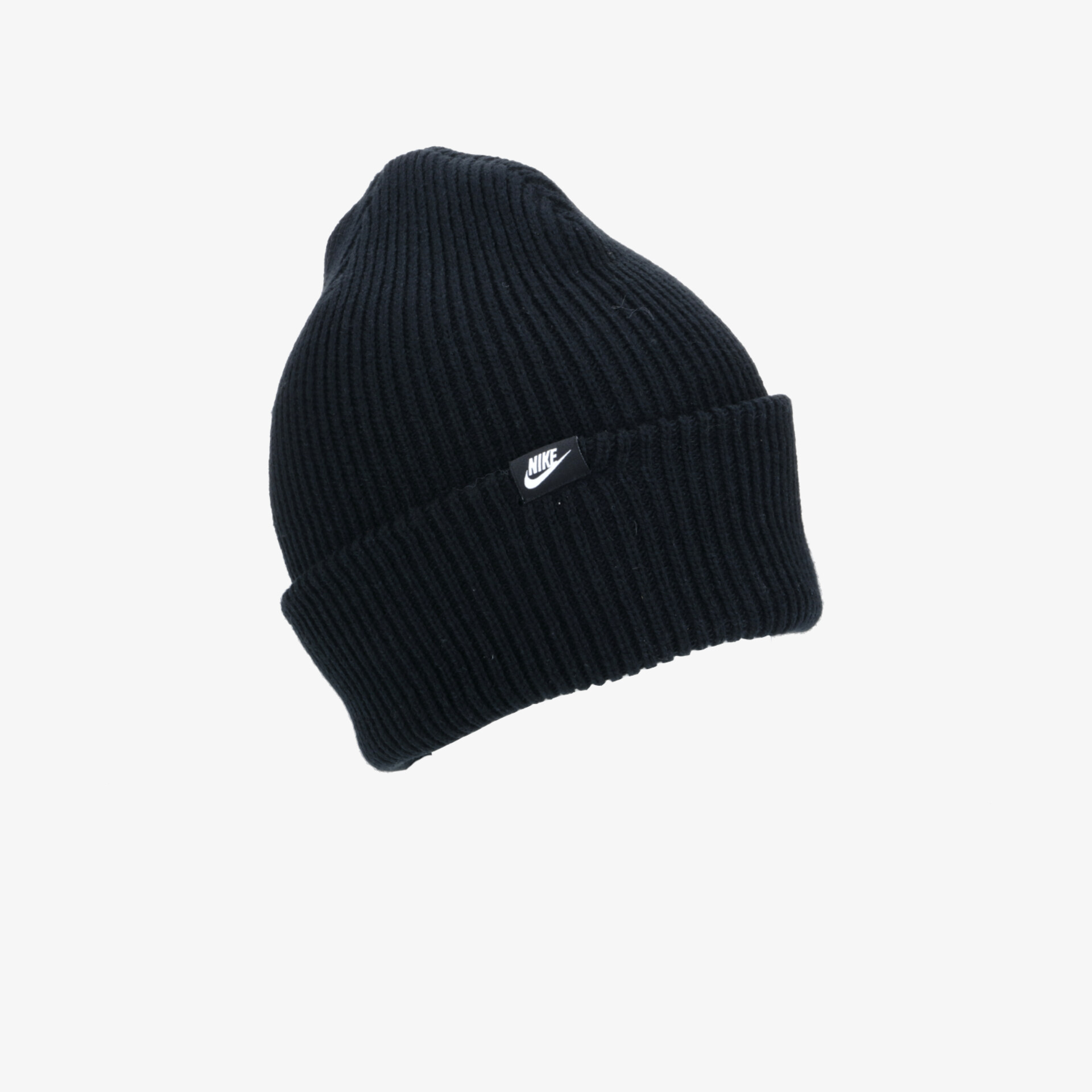 Schwarze Strickmütze mit kleinem Nike Logo, elastisch und warm, klassisches Design für kalte Tage