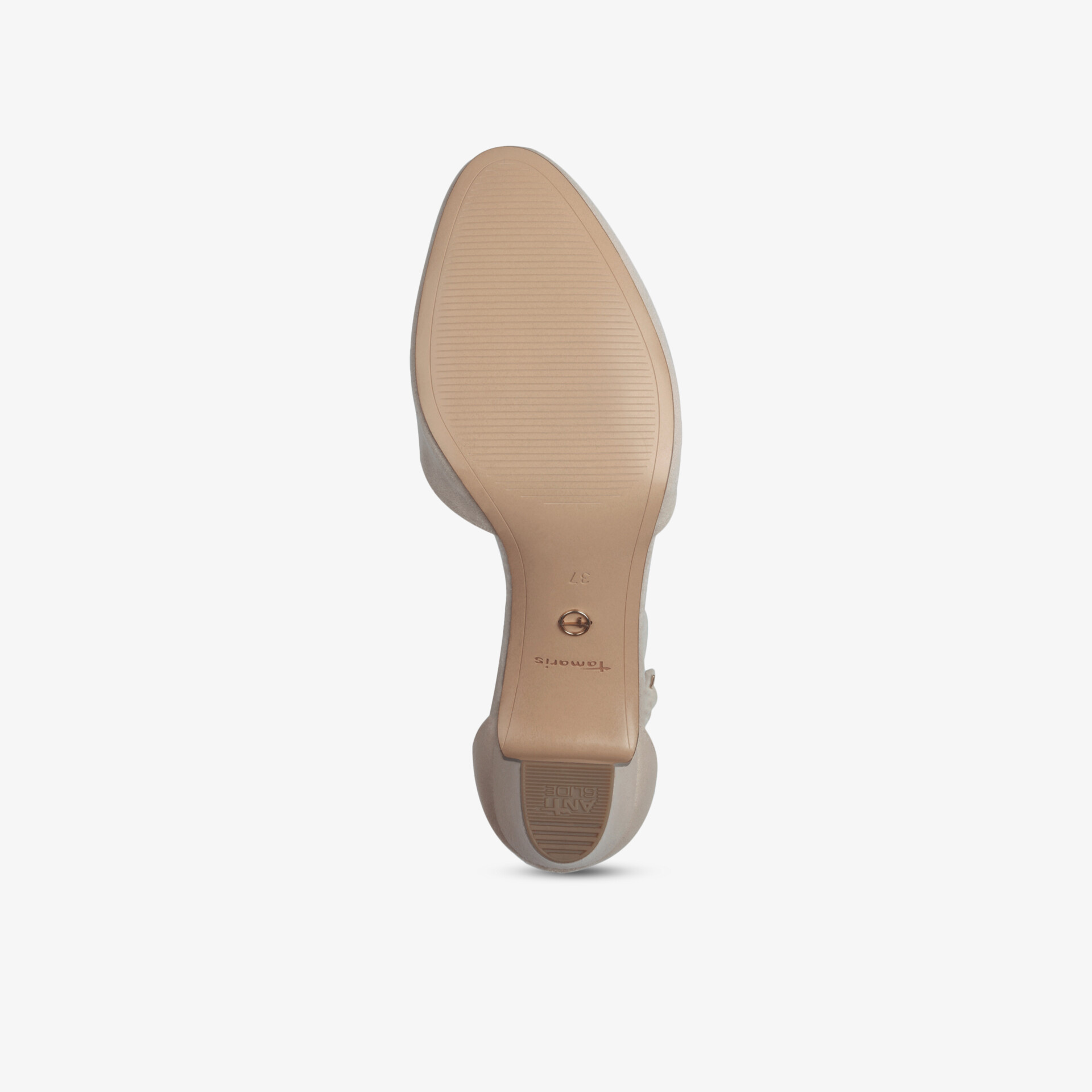 Beige rutschfeste Schuhsohle aus flexiblem und langlebigem Material mit robustem Profil, ideal für sicheren Halt