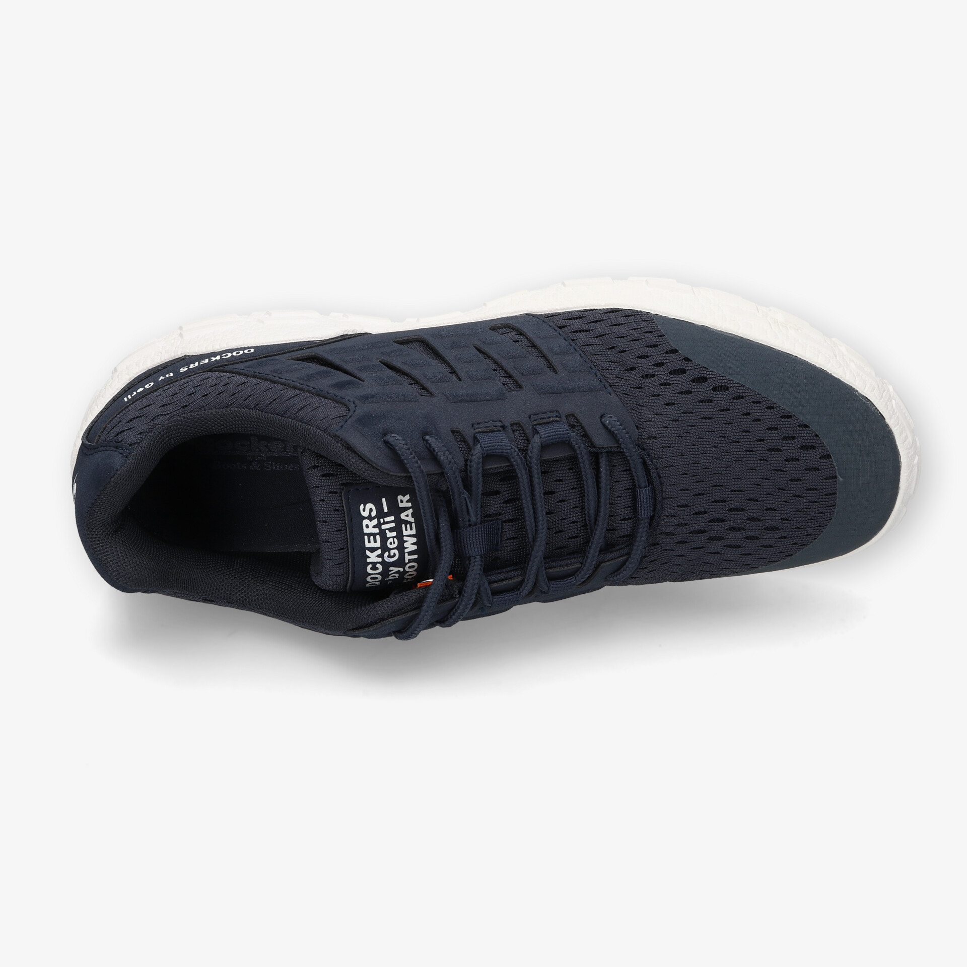 Moderner schwarzer Sneaker mit atmungsaktivem Material und flexibler, robuster Konstruktion in Draufsicht