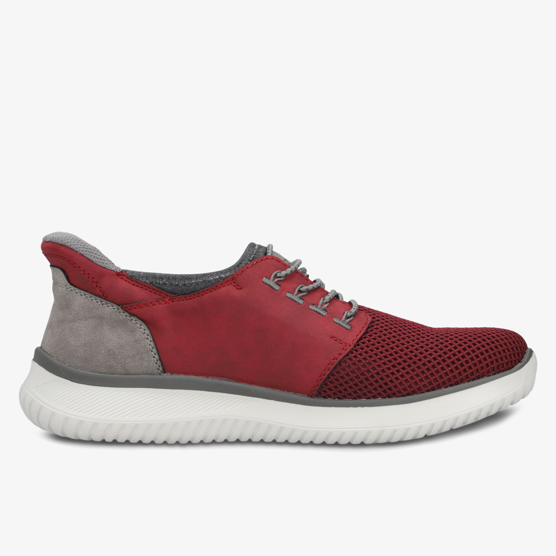 Leichter sportlicher Schuh mit atmungsaktivem Material, bequemer Passform und flexibler Sohle in Rot und Grau
