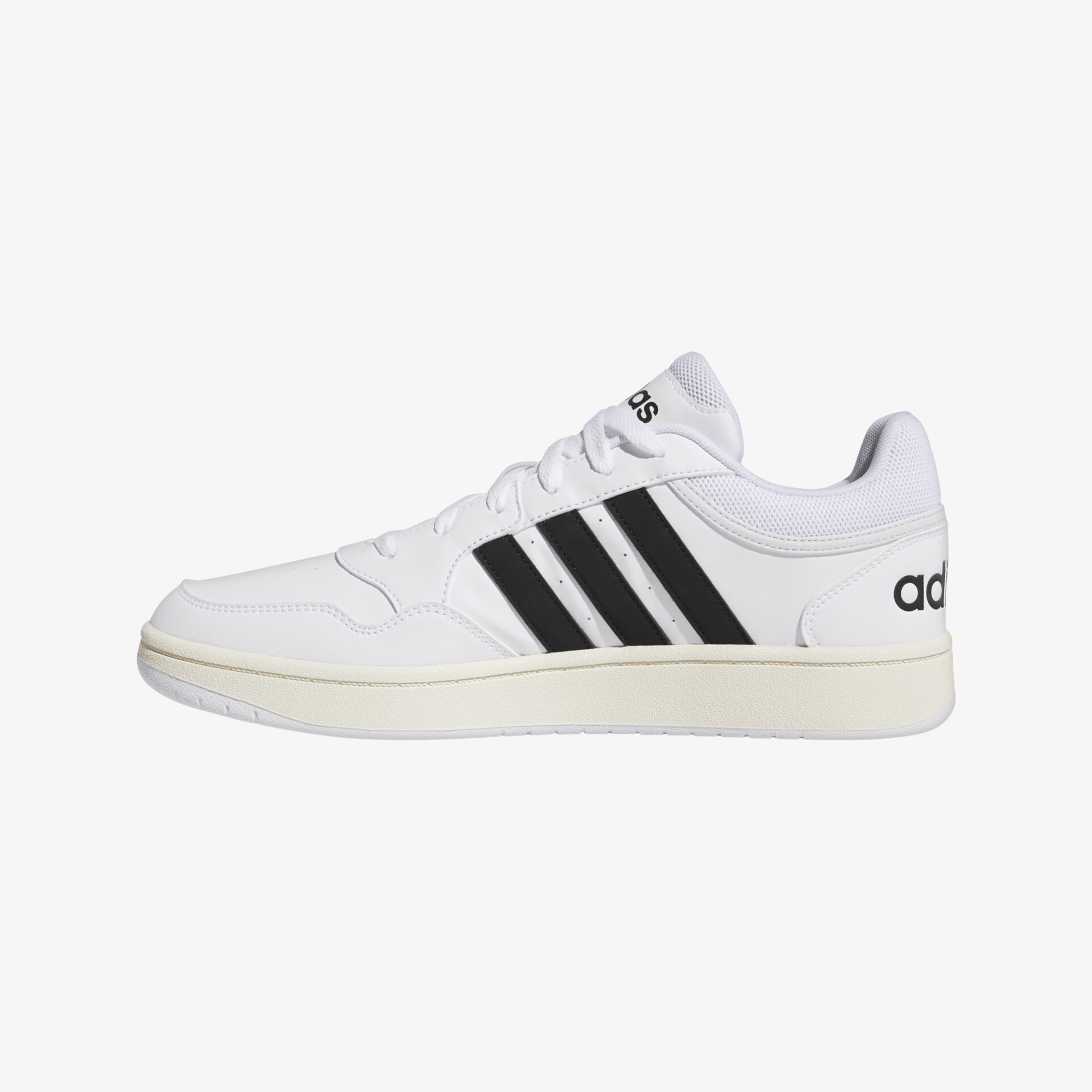 Weißer Sneaker mit schwarzen Streifen, ideal für sportlichen und klassischen Stil.