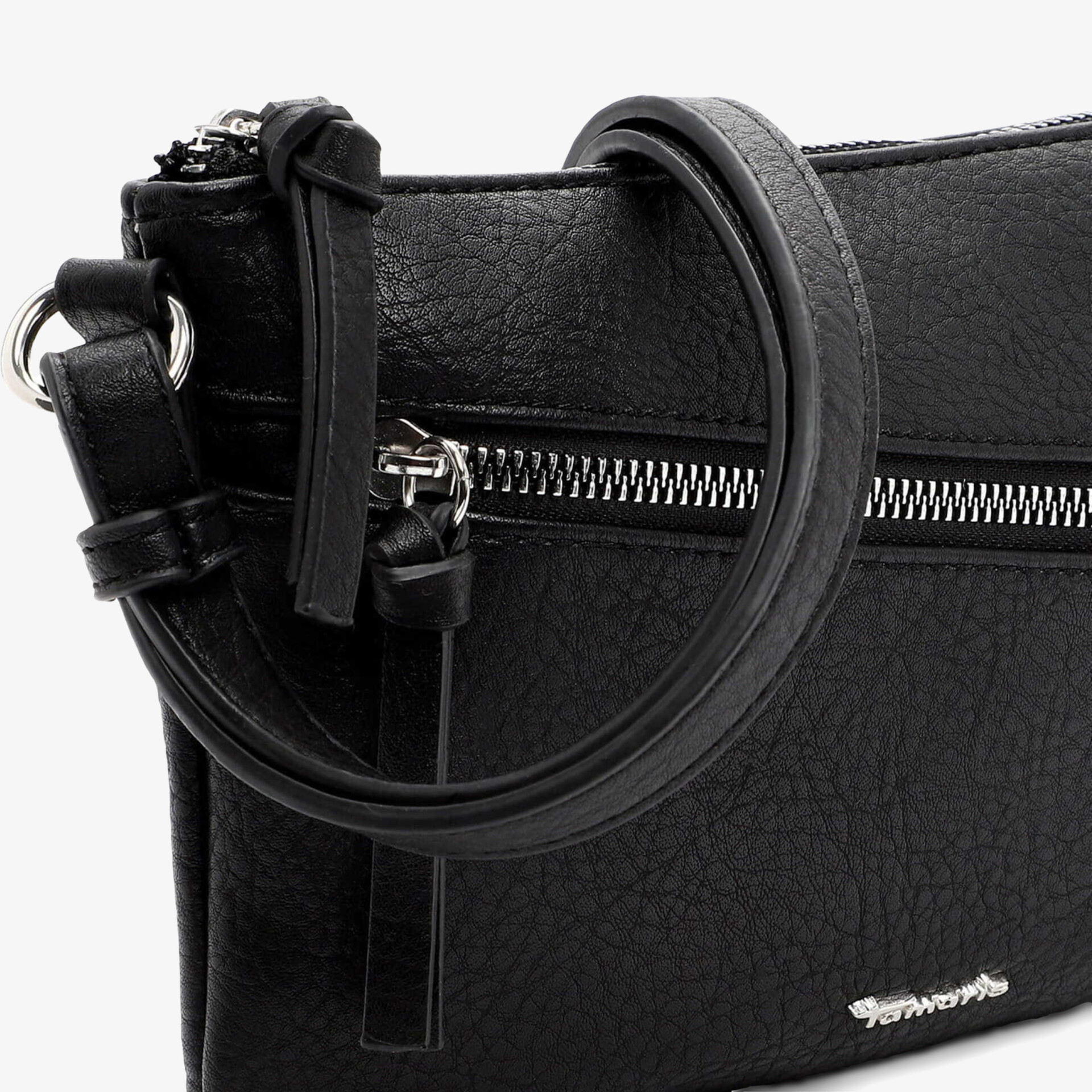 Schwarze Handtasche aus hochwertigem Leder mit sichtbarem Reißverschluss für stilvollen und sicheren Transport