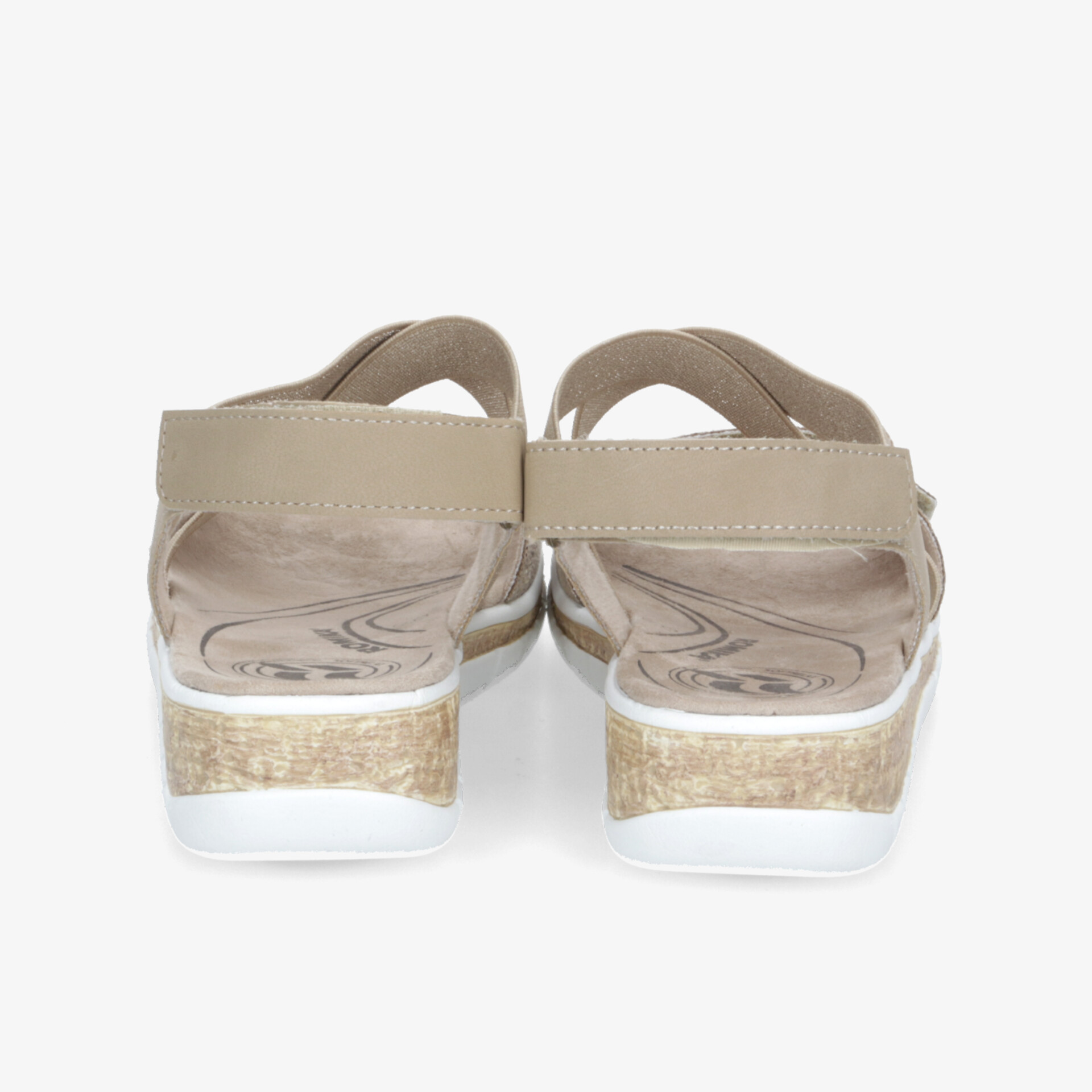 Bequeme Sandaletten mit flexiblem Klettverschluss, rutschfester Sohle und optimaler Passform von hinten gezeigt