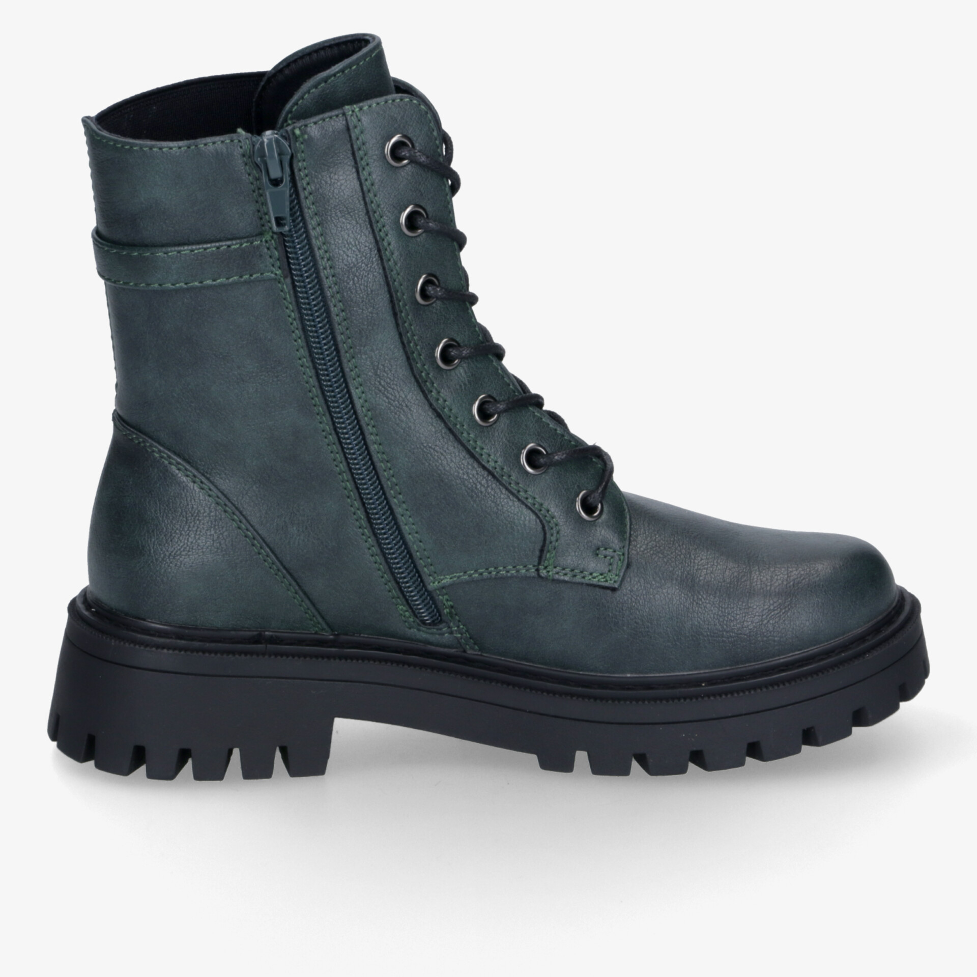 Grauer robuster Schnürstiefel mit seitlichem Reißverschluss und profilierter Sohle, komfortabel und strapazierfähig