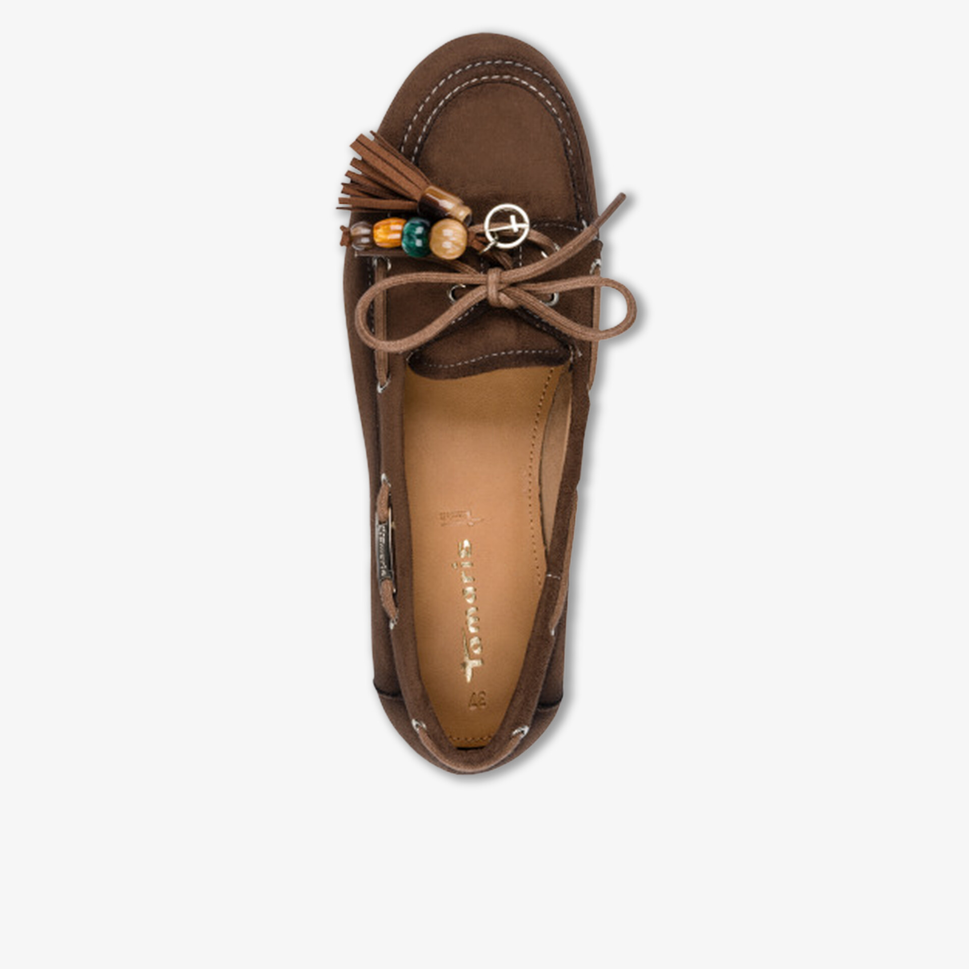 Eleganter brauner Schuh mit Fransen und Zierschleife, ideal für stilvolle Anlässe