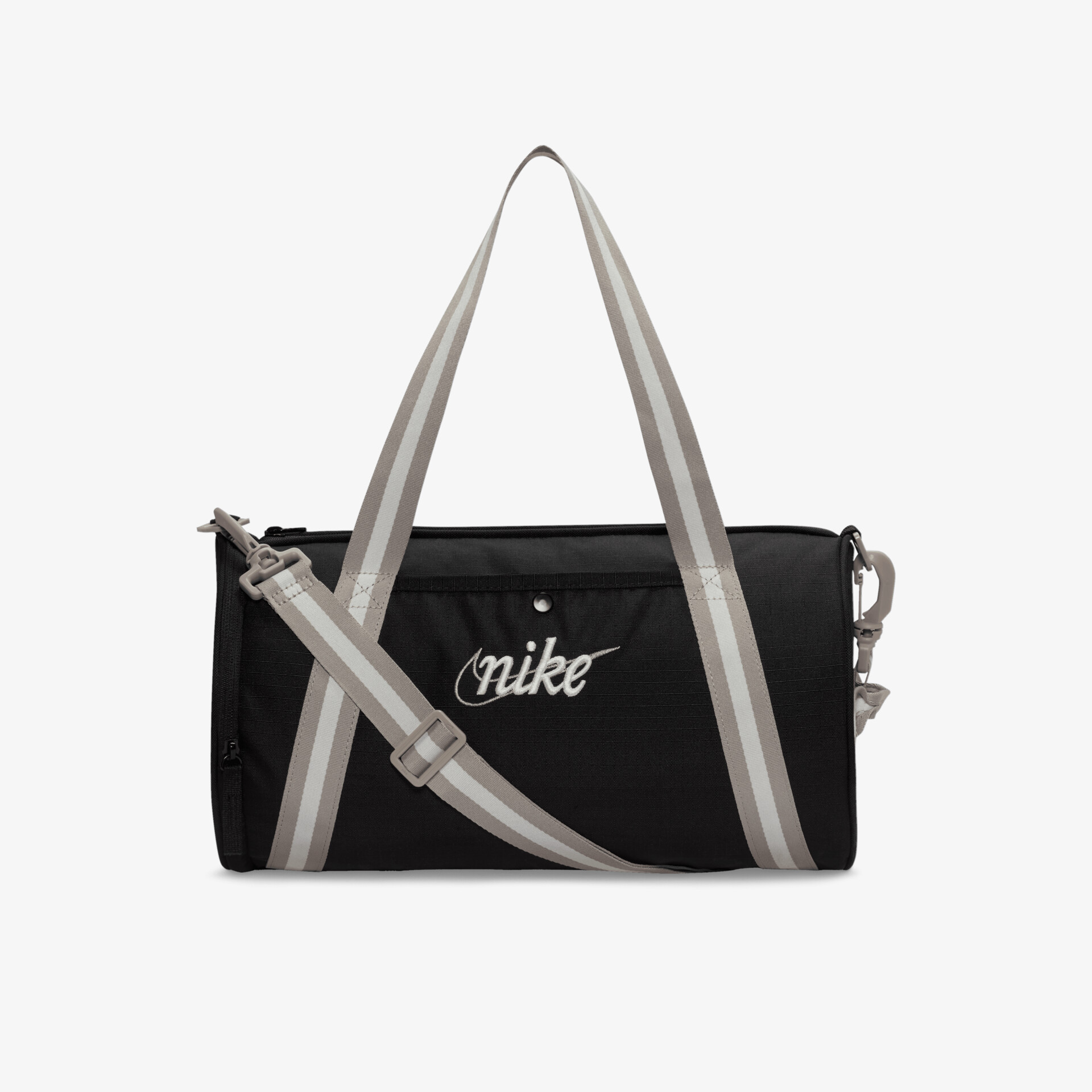 Robuste Nike Sporttasche mit verstellbarem Schulterriemen, geräumigem Hauptfach und modernem Design in Schwarz und Grau