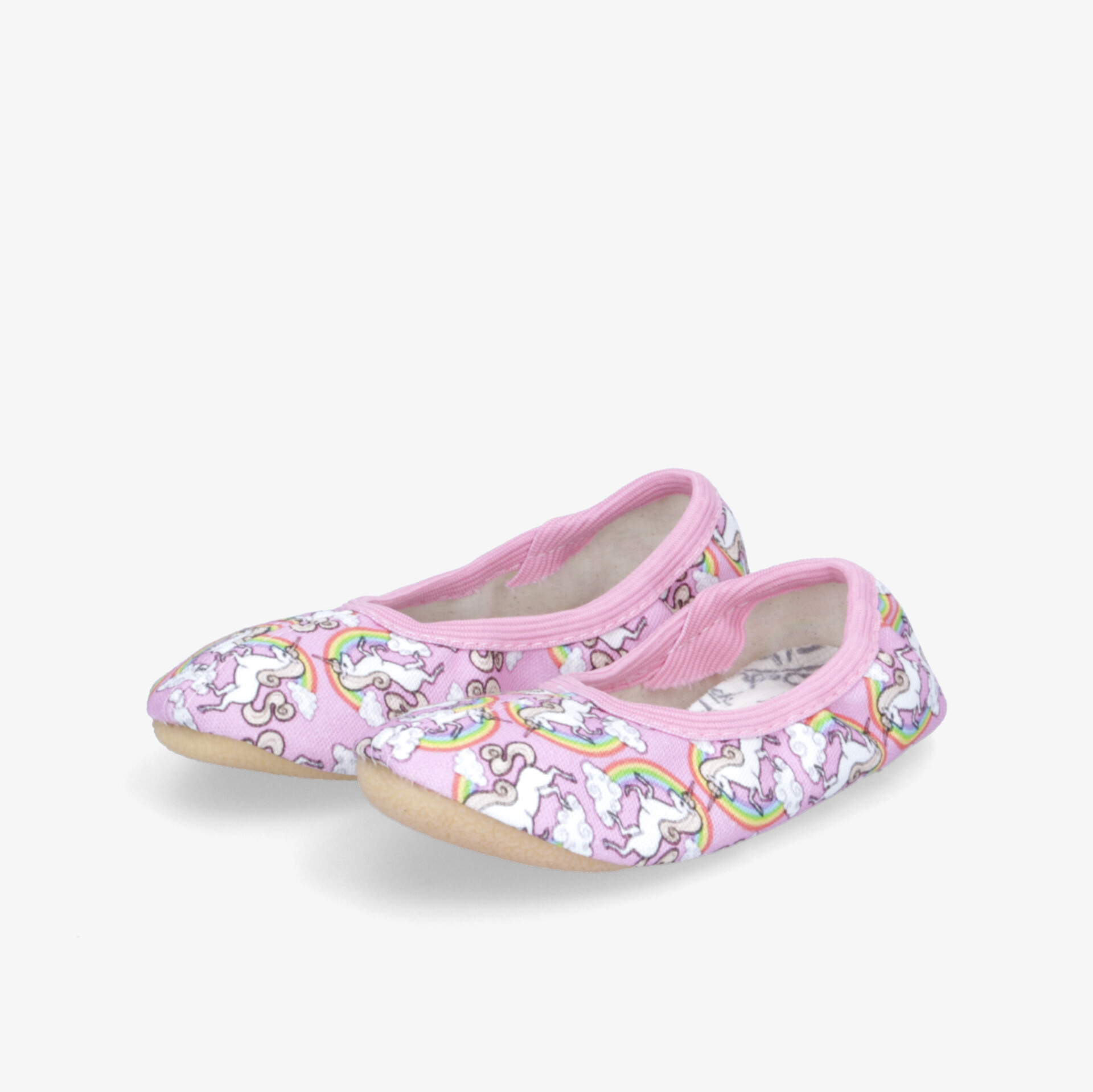 Bequeme Hausschuhe mit buntem Einhorn-Motiv und rutschfester Sohle für optimale Gemütlichkeit.