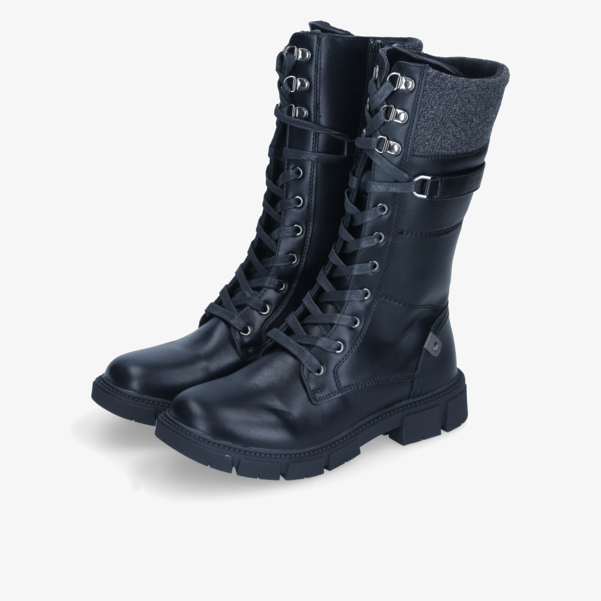 Robuste schwarze Schnürstiefel mit bequemem Design und strapazierfähigem Material in modischer 3-4-Ansicht