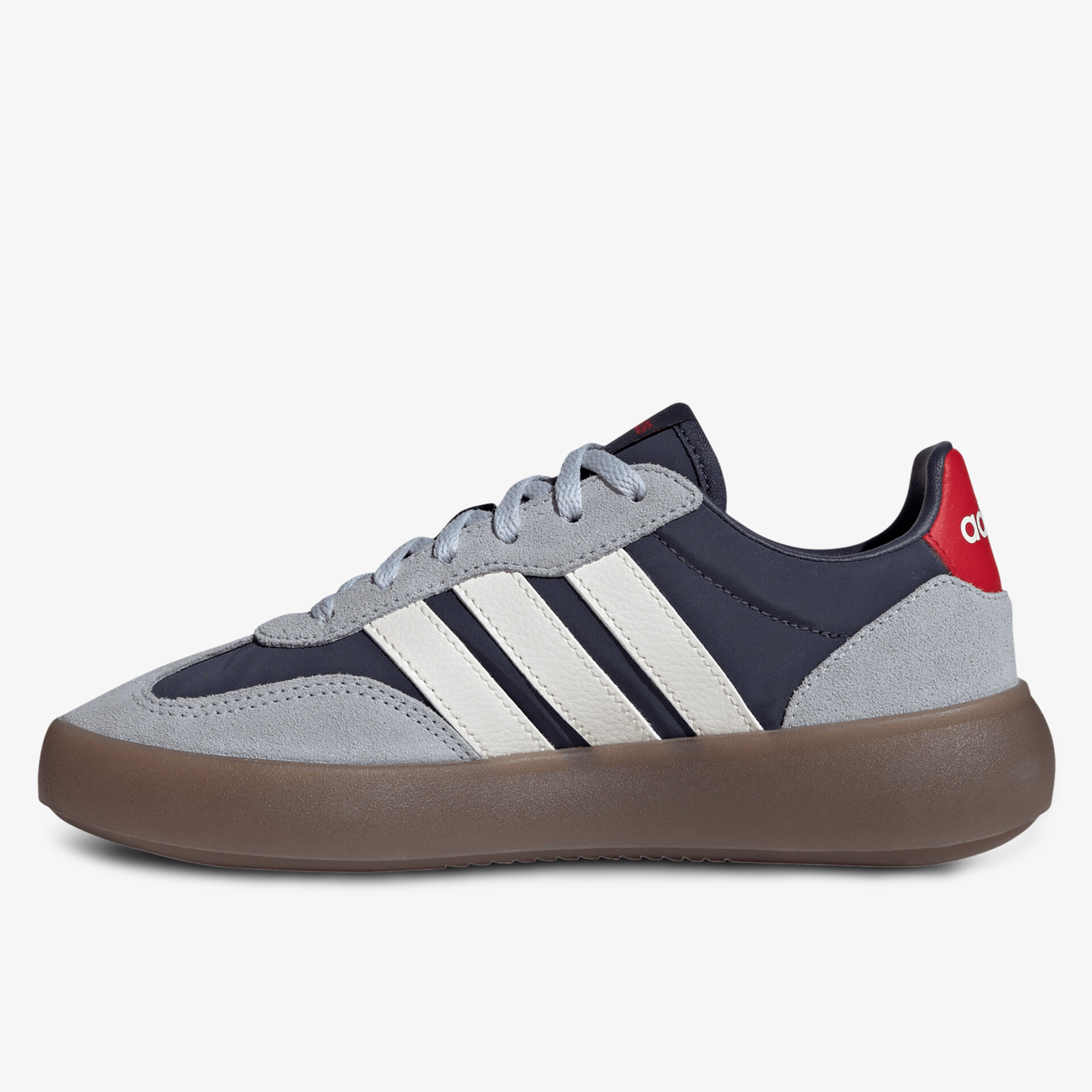 Seitlich gezeigter bequemer Sneaker mit langlebiger Gummisohle und sportlichem Design in neutralen Farben