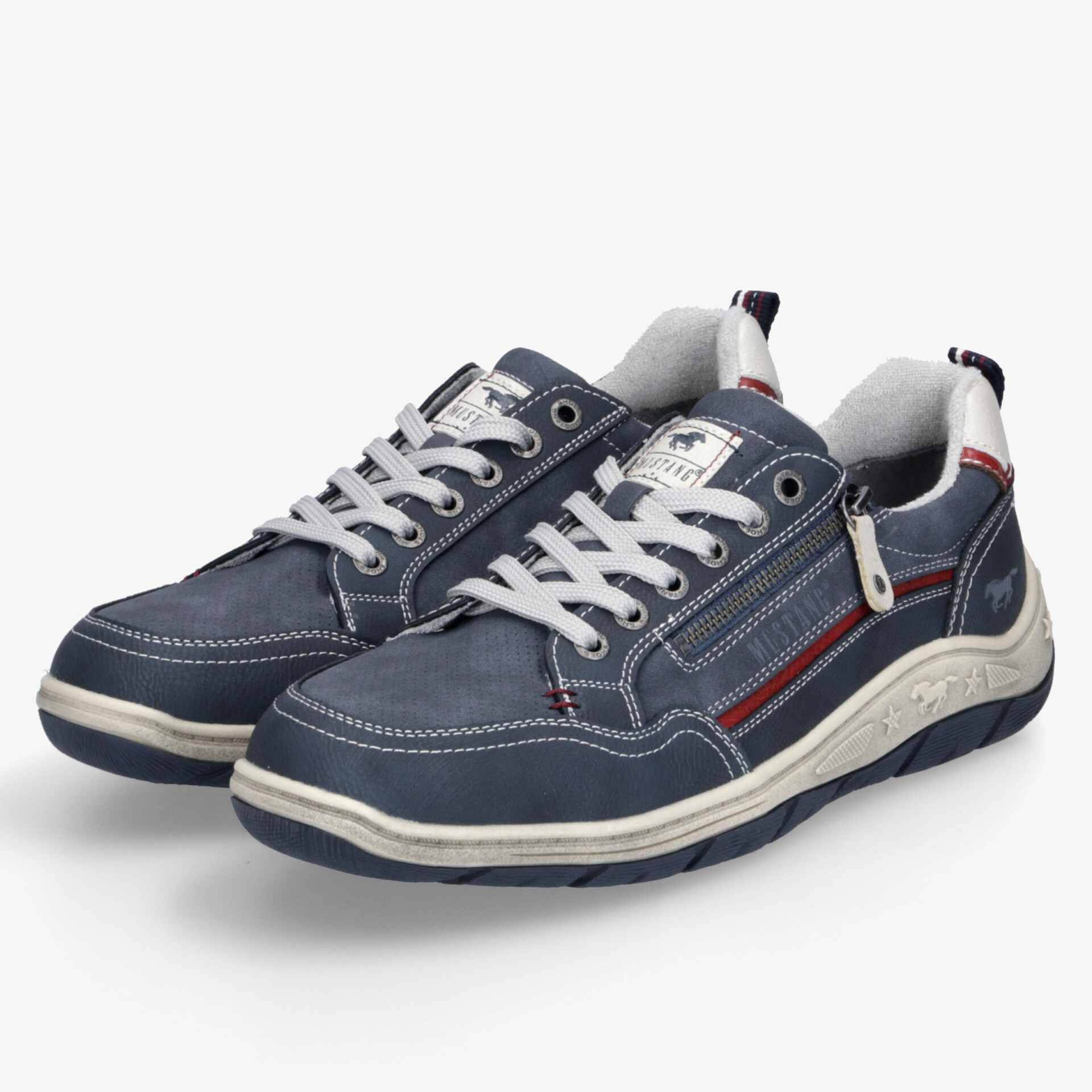 Bequeme blaue Freizeitschuhe mit robuster Sohle, flexible Schnürung und praktischem Reißverschluss als Paar