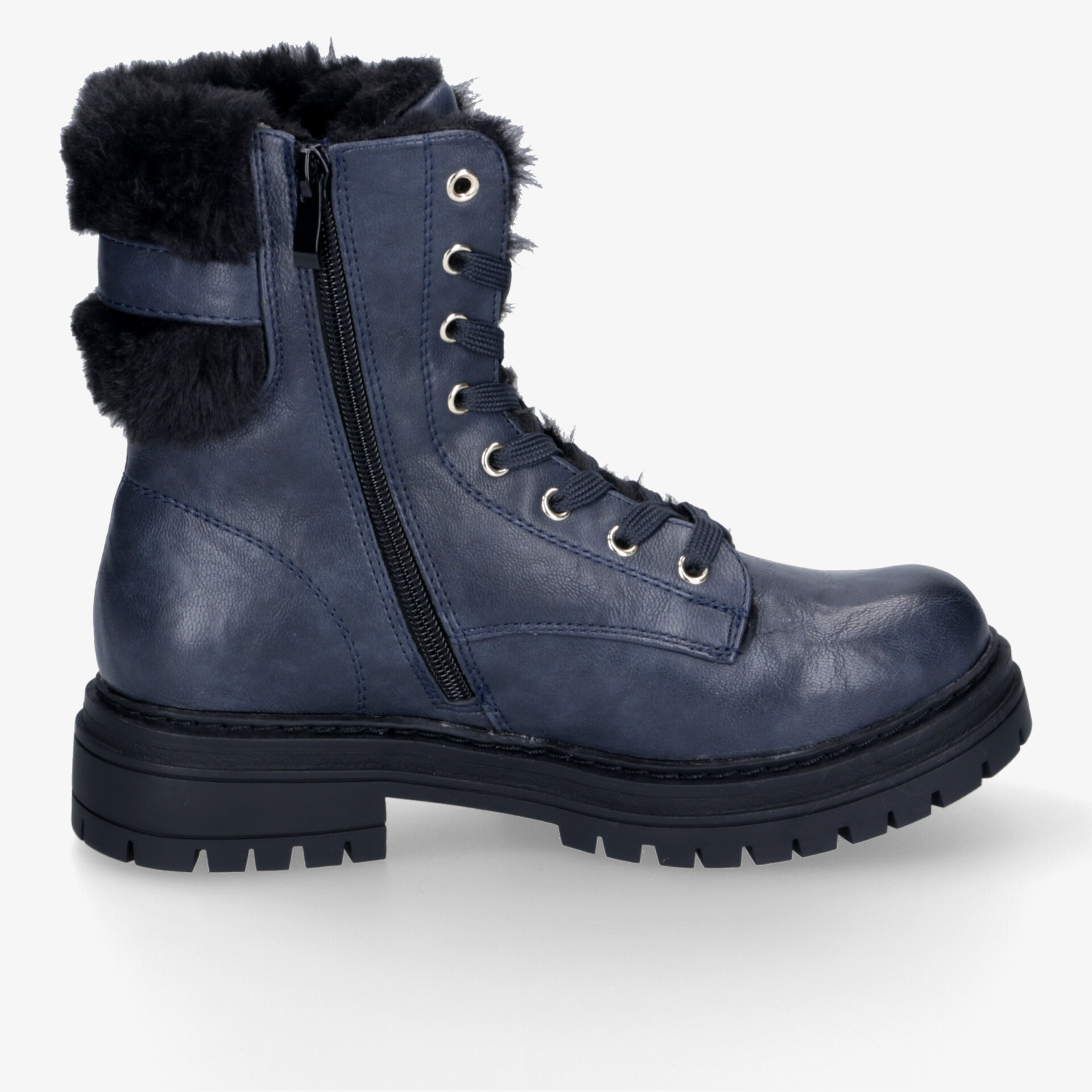 Schwarzer robuster Winterstiefel mit warmem Innenfutter, Reißverschluss und stabiler Profilsohle für optimalen Komfort