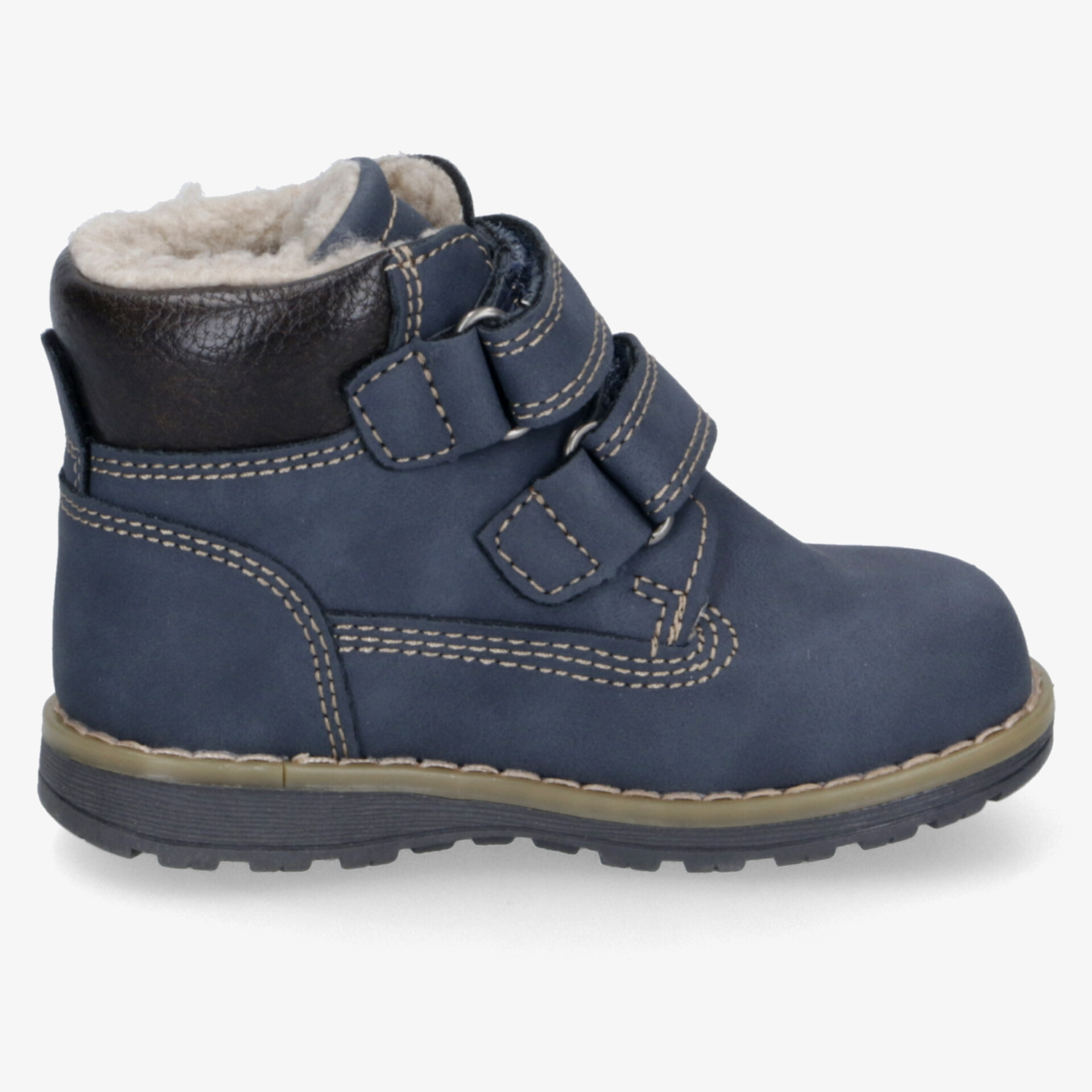 Warmer blauer Winterstiefel mit robustem Profil und gepolstertem Schaft für bequemen Halt und einfachen Verschluss.