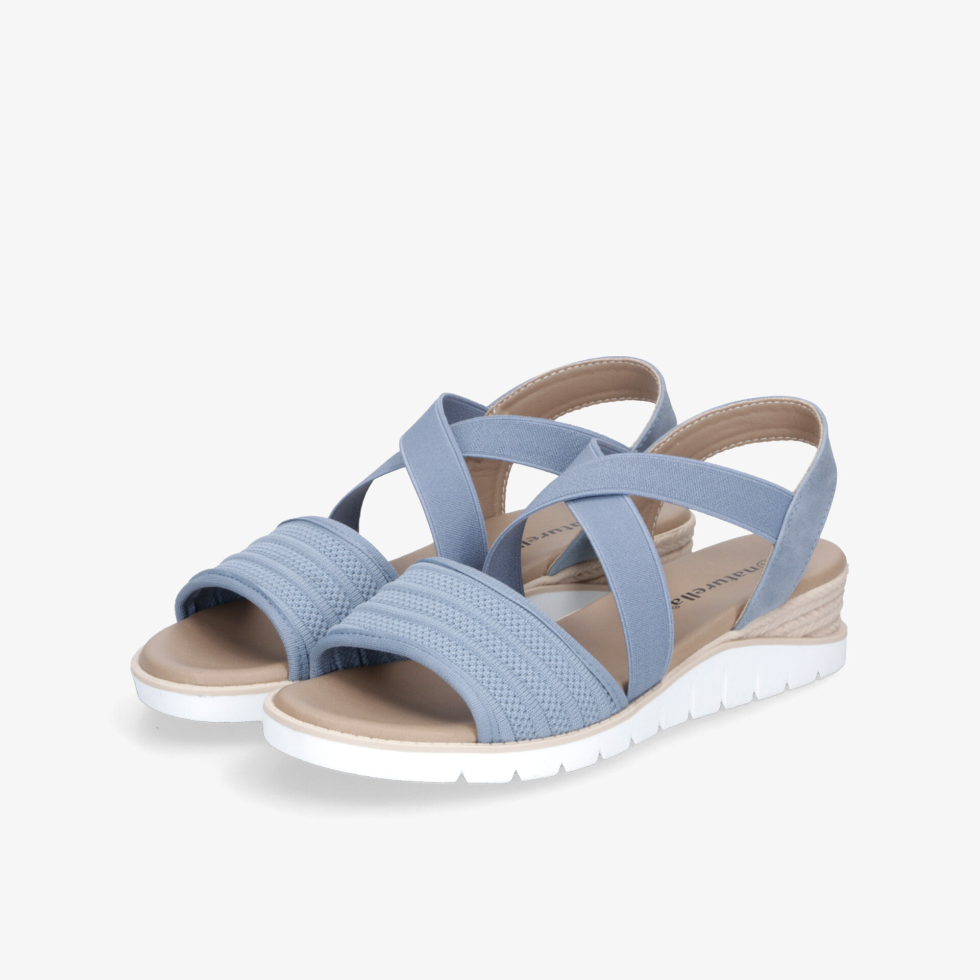 Leichte blaue Sandalen mit komfortablem Fußbett und rutschfester weißer Sohle für angenehmen Tragekomfort