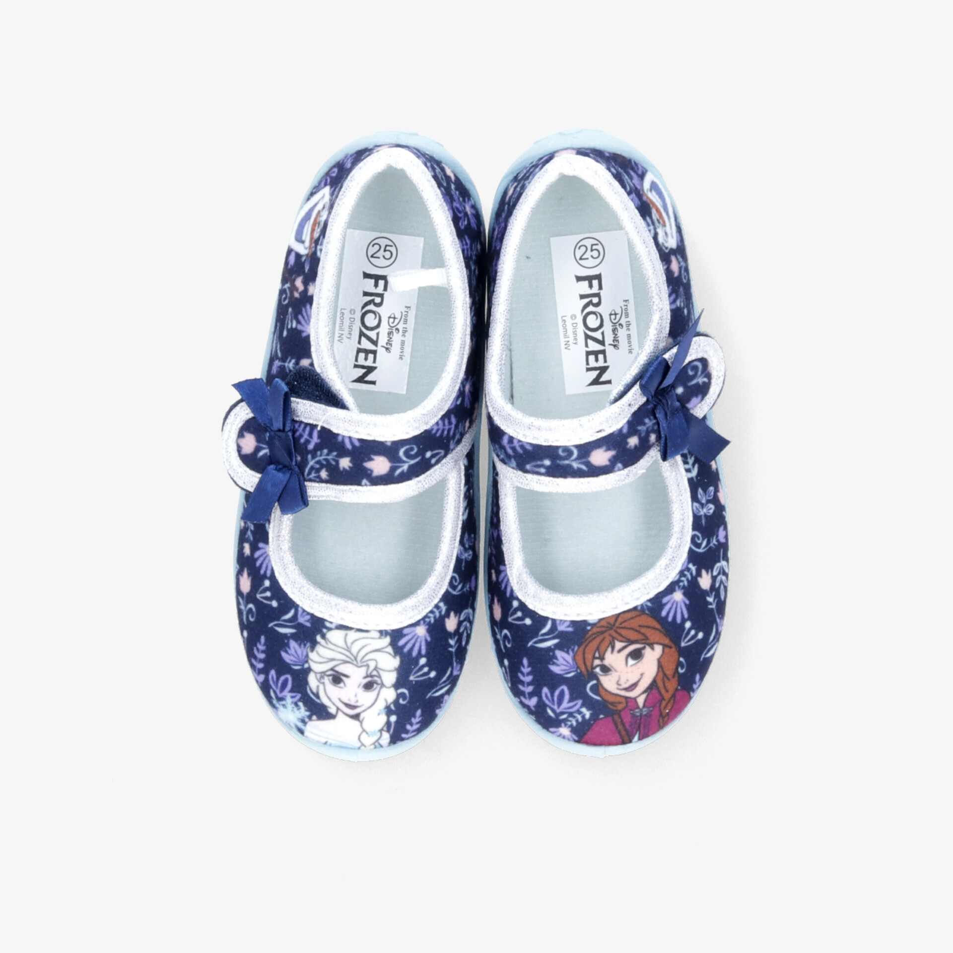 Kinderschuhe im Paar mit Frozen Motiv in Blau-Weiß, bequemer Mary Jane Stil mit verstellbarem Verschluss