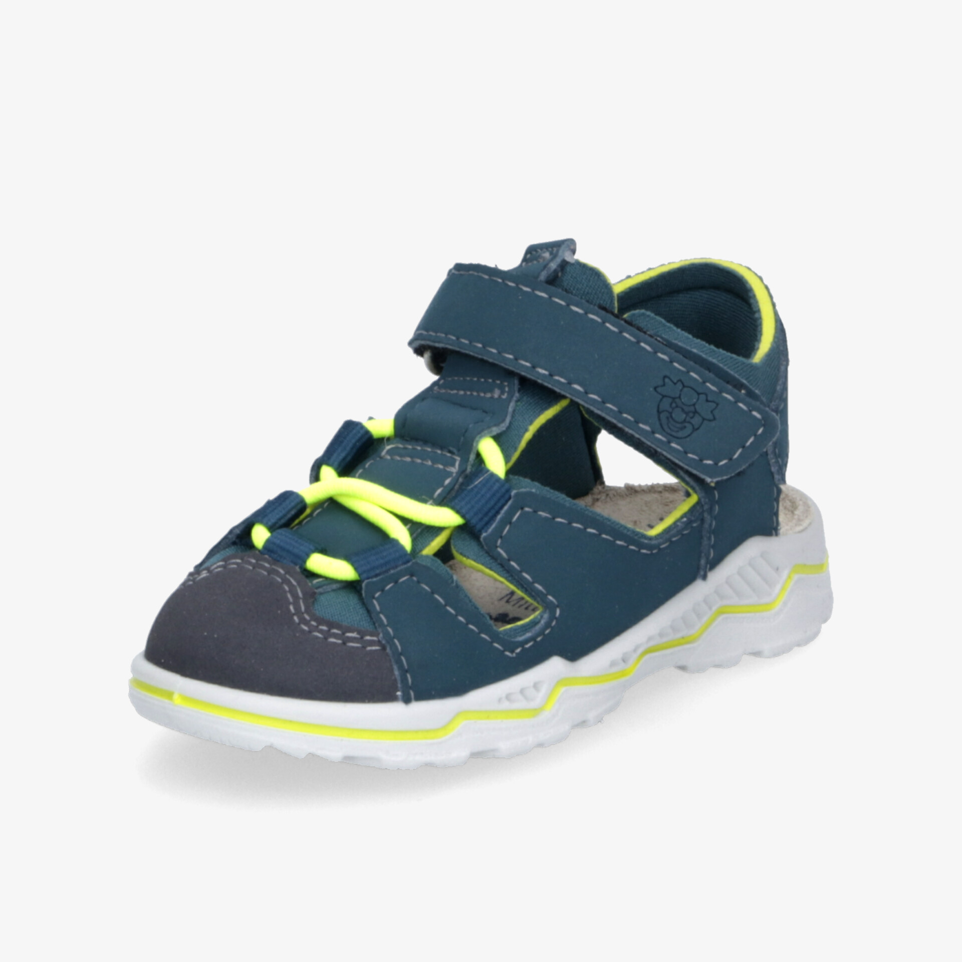 Sportliche, atmungsaktive Kinder-Sandale mit verstellbarem Klettverschluss und rutschfester Sohle in Blau-Gelb