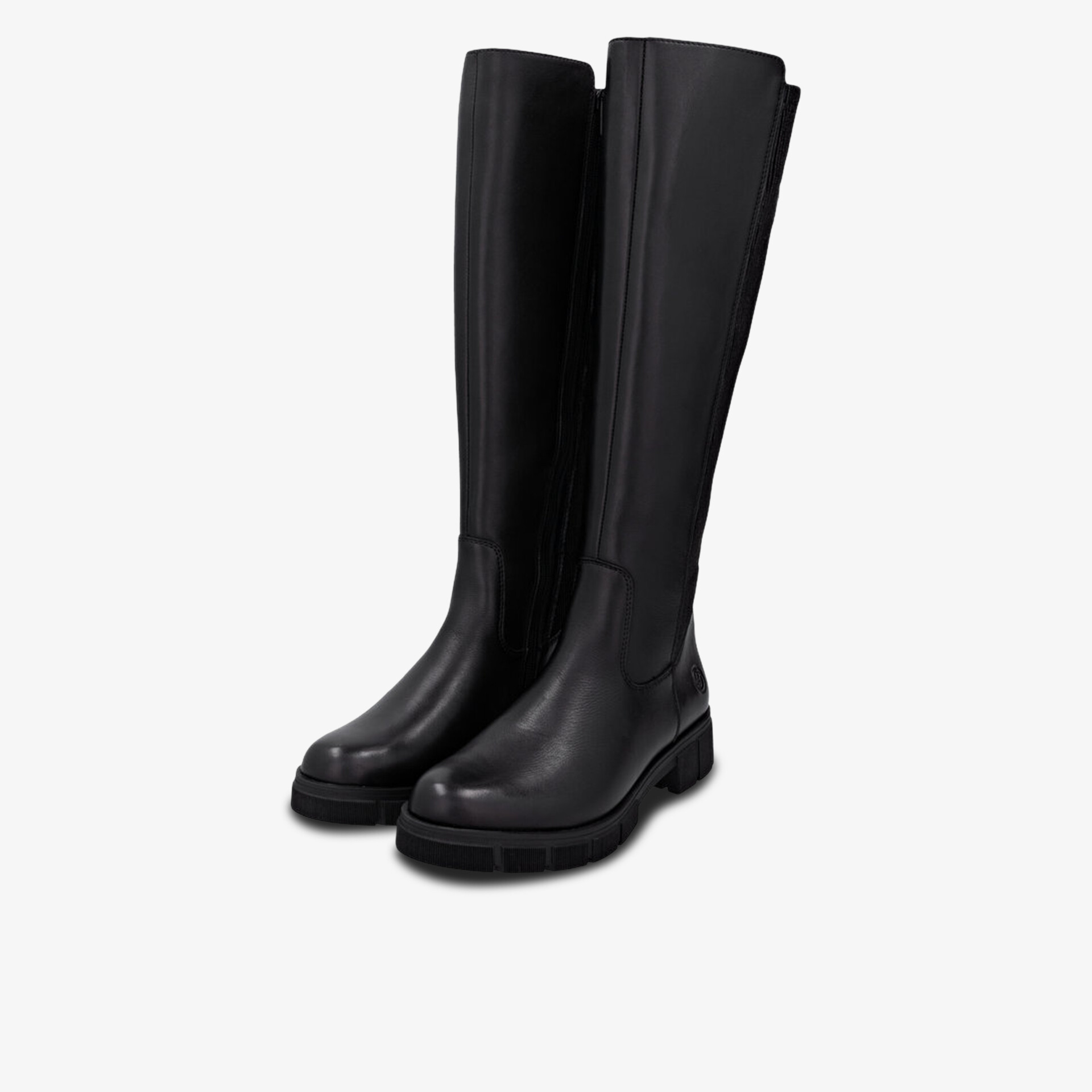 Kniehohe schwarze Lederstiefel mit robustem Blockabsatz und praktischem Reißverschluss für stilvollen Komfort