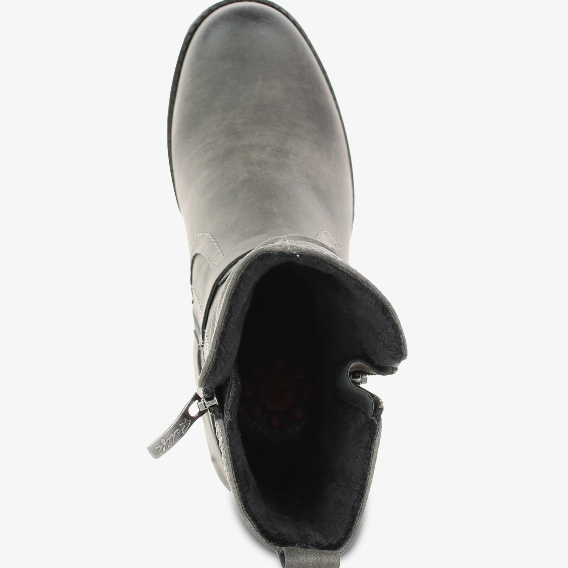 Grauer Stiefel mit weichem Material und Reißverschluss außen für bequemen und stilvollen Tragekomfort