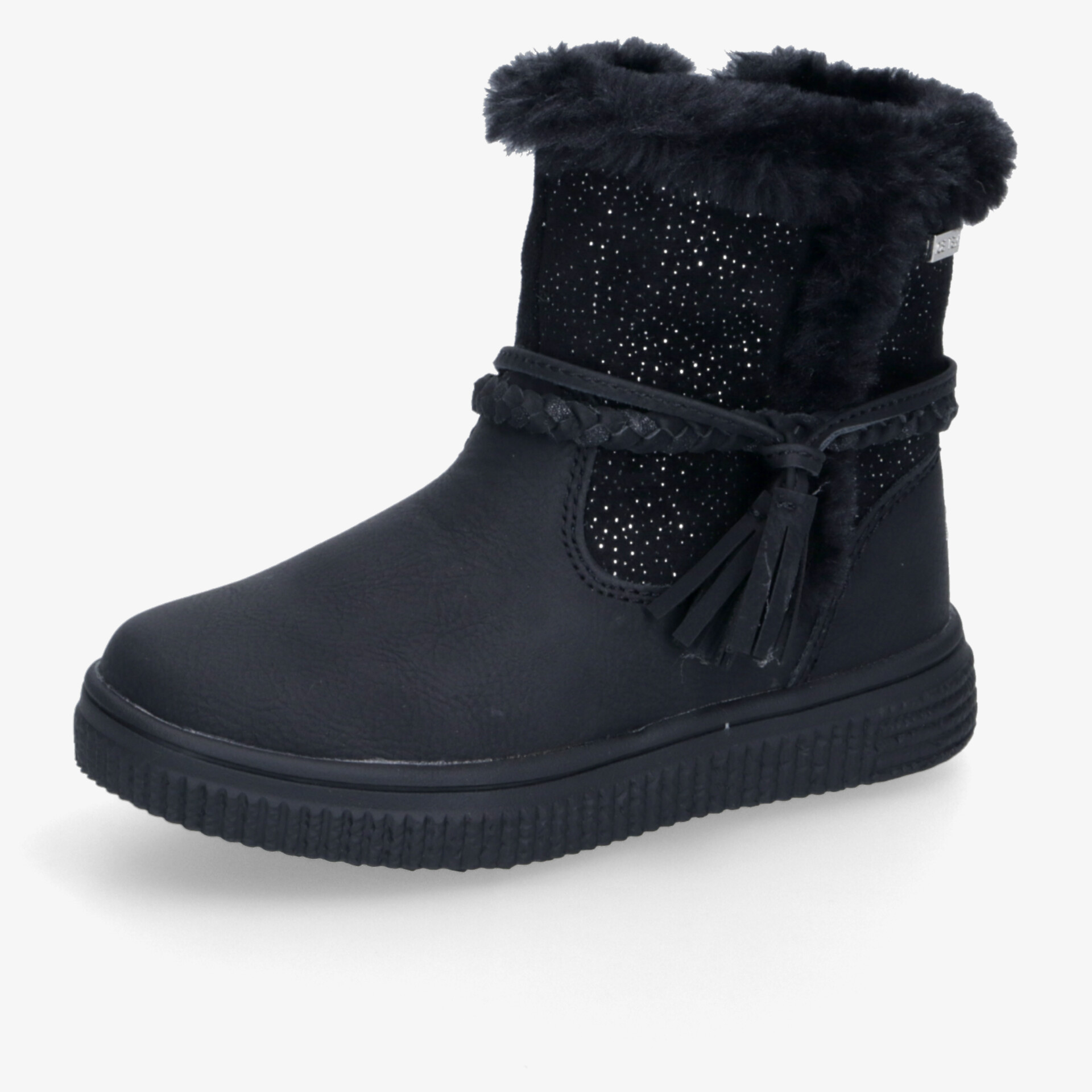 Warmer schwarzer Winterstiefel mit weichem Innenfutter, rutschfester Sohle und dekorativer Quaste für komfortablen Halt