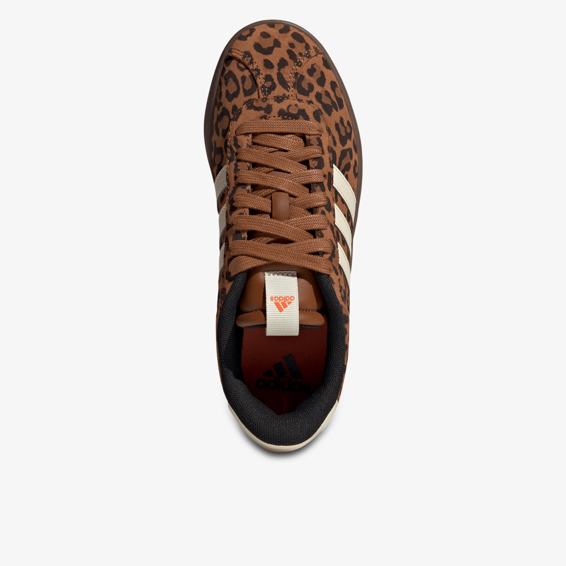 Top view of leopard print casual sneaker with lace-up closure and comfortable durable sole
