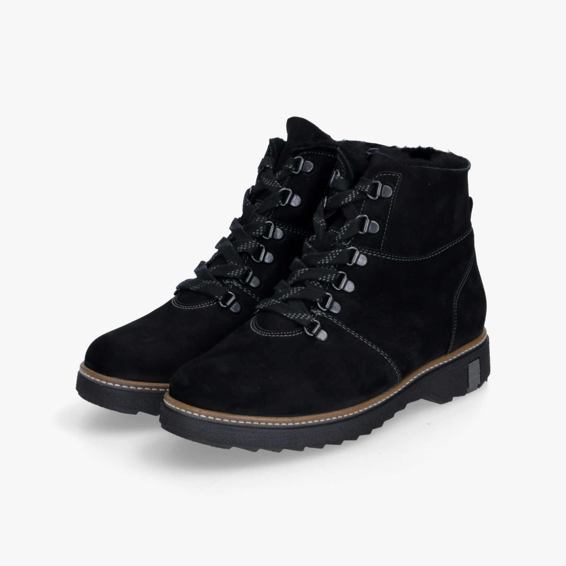 Robuste schwarze Winterstiefel mit warmem Futter und rutschfester Sohle, bequem und modisch im Paar