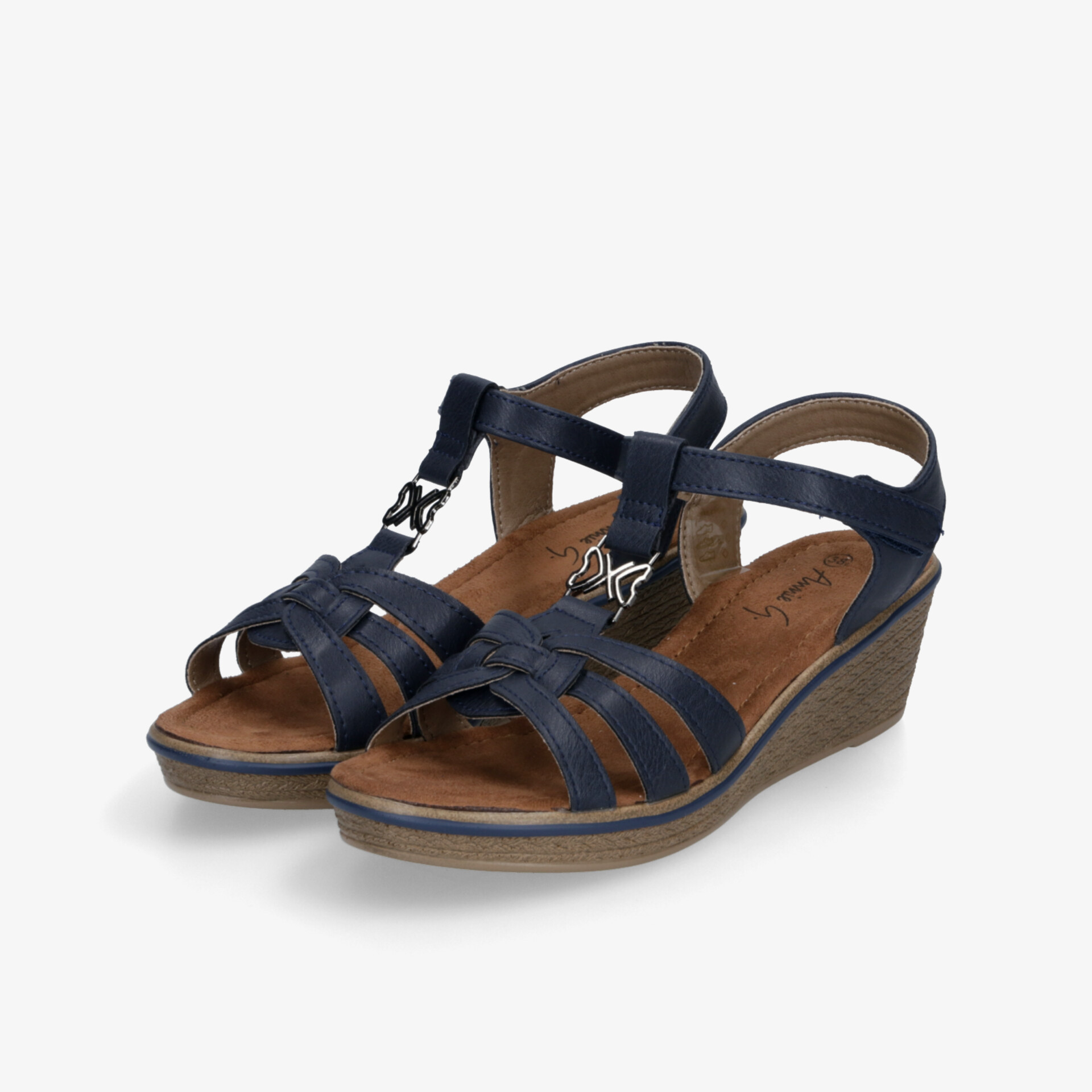 Bequeme blaue Keilsandalen mit verstellbaren Riemen und gepolsterter Innensohle für angenehmen Tragekomfort
