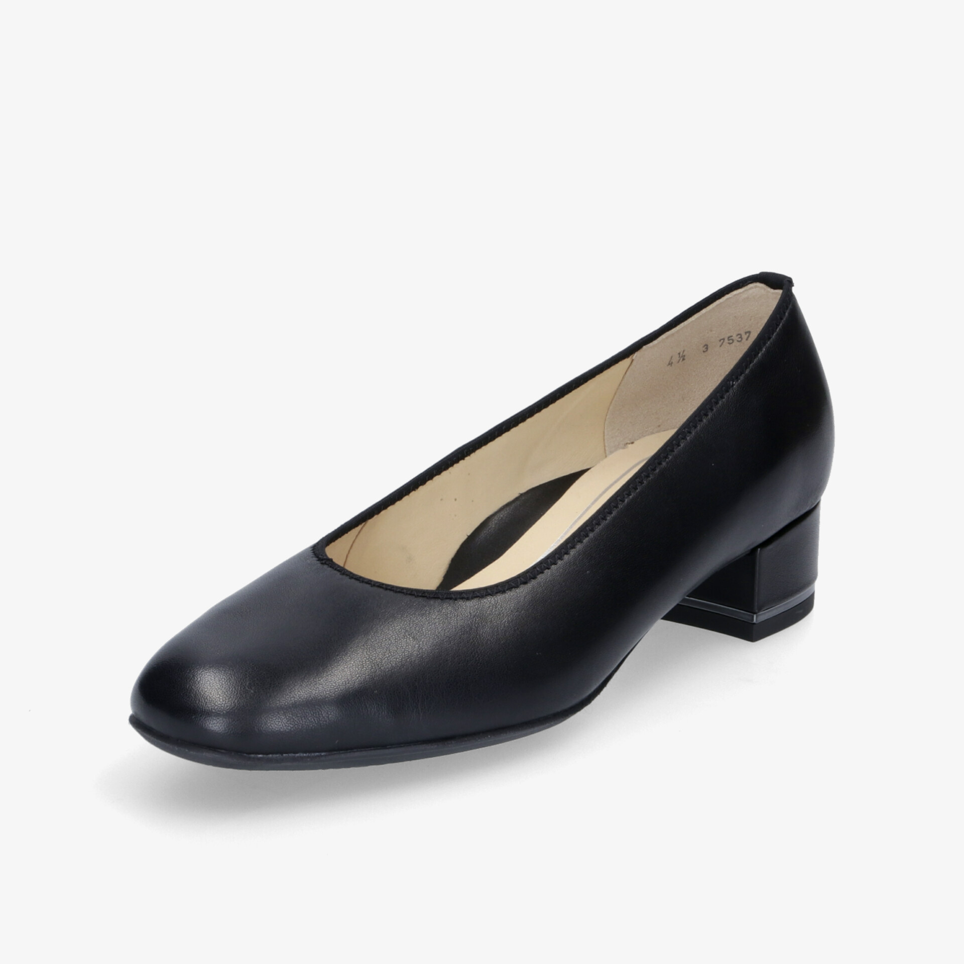 Eleganter schwarzer Schuh mit niedrigem Blockabsatz, perfekt für stilvolle Anlässe und Komfort den ganzen Tag.