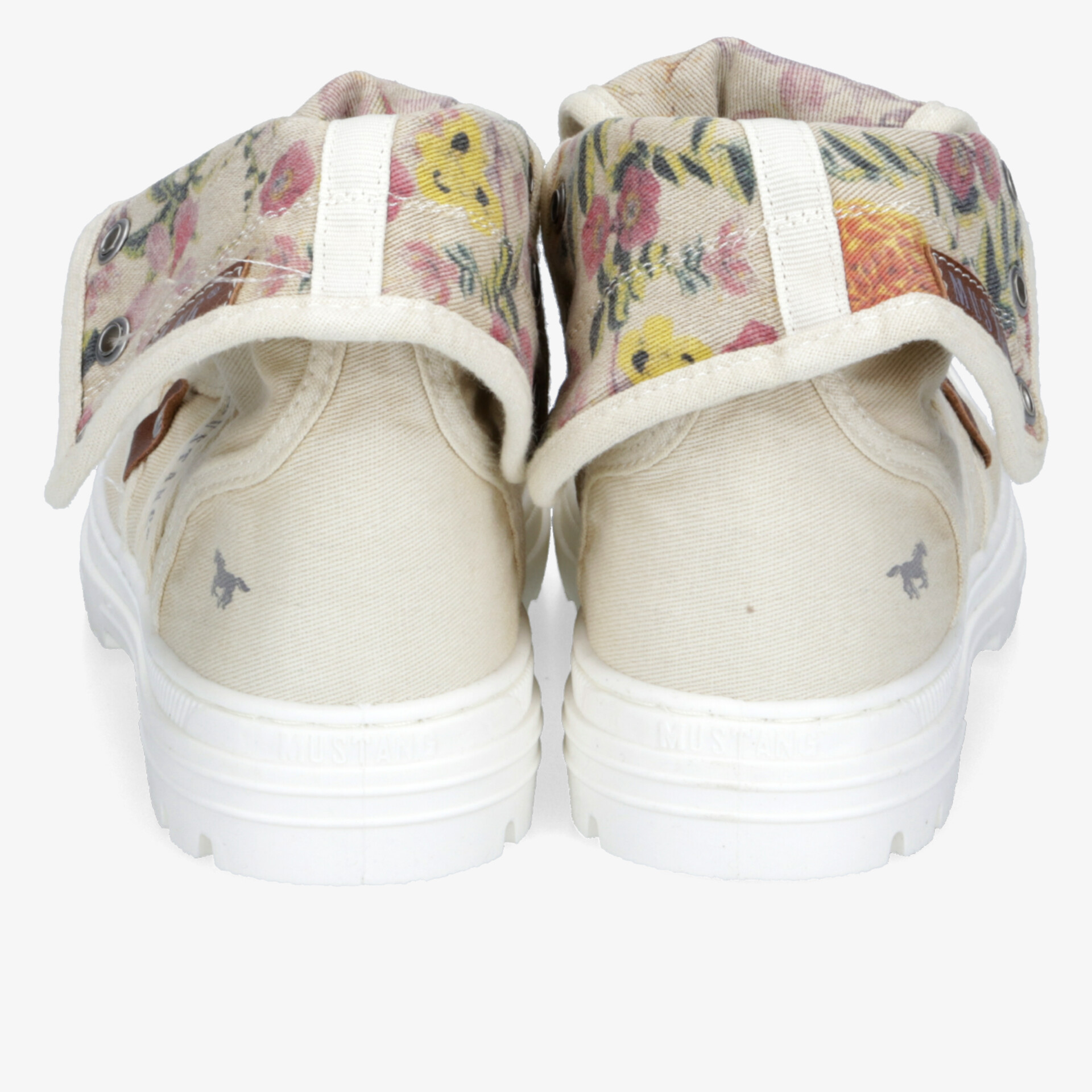 Rückansicht von bequemen Sneakern mit floralem Design und praktischem Klettverschluss für einfachen Halt