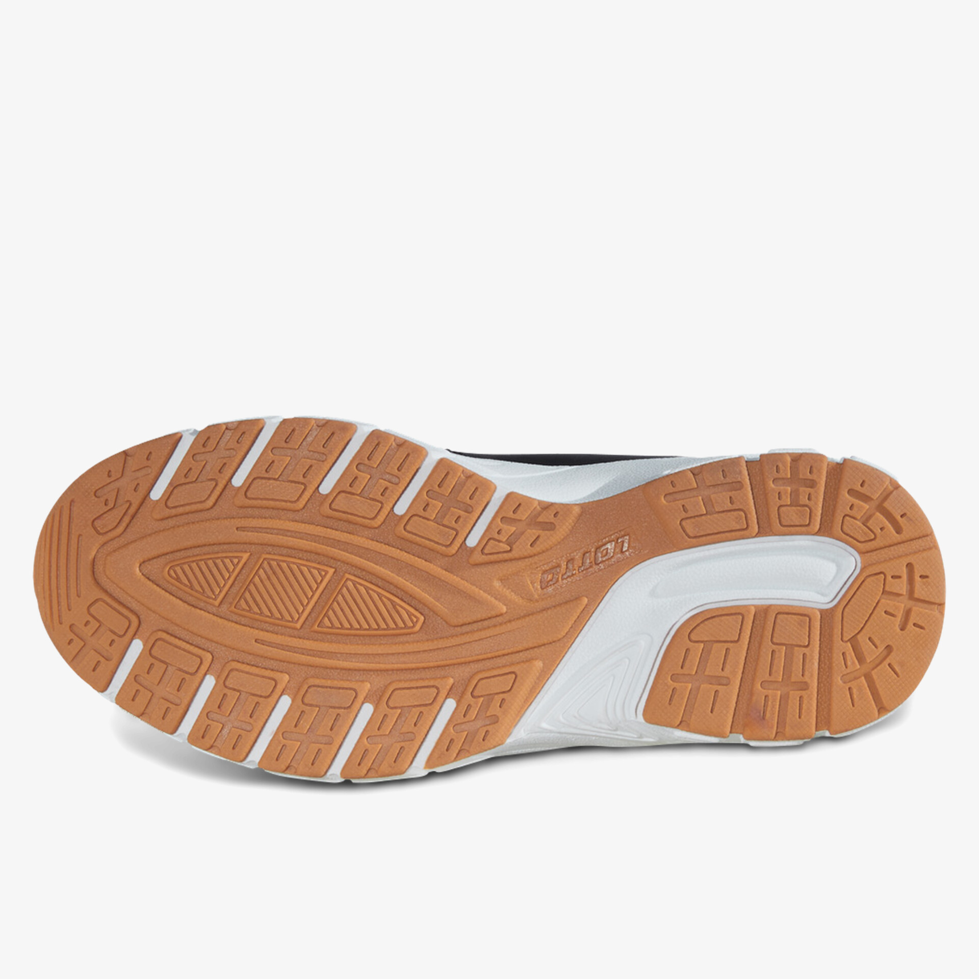 Rutschfeste und profilierte Schuhsohle in Braun mit weißem Mittelbereich für optimalen Halt und Komfort