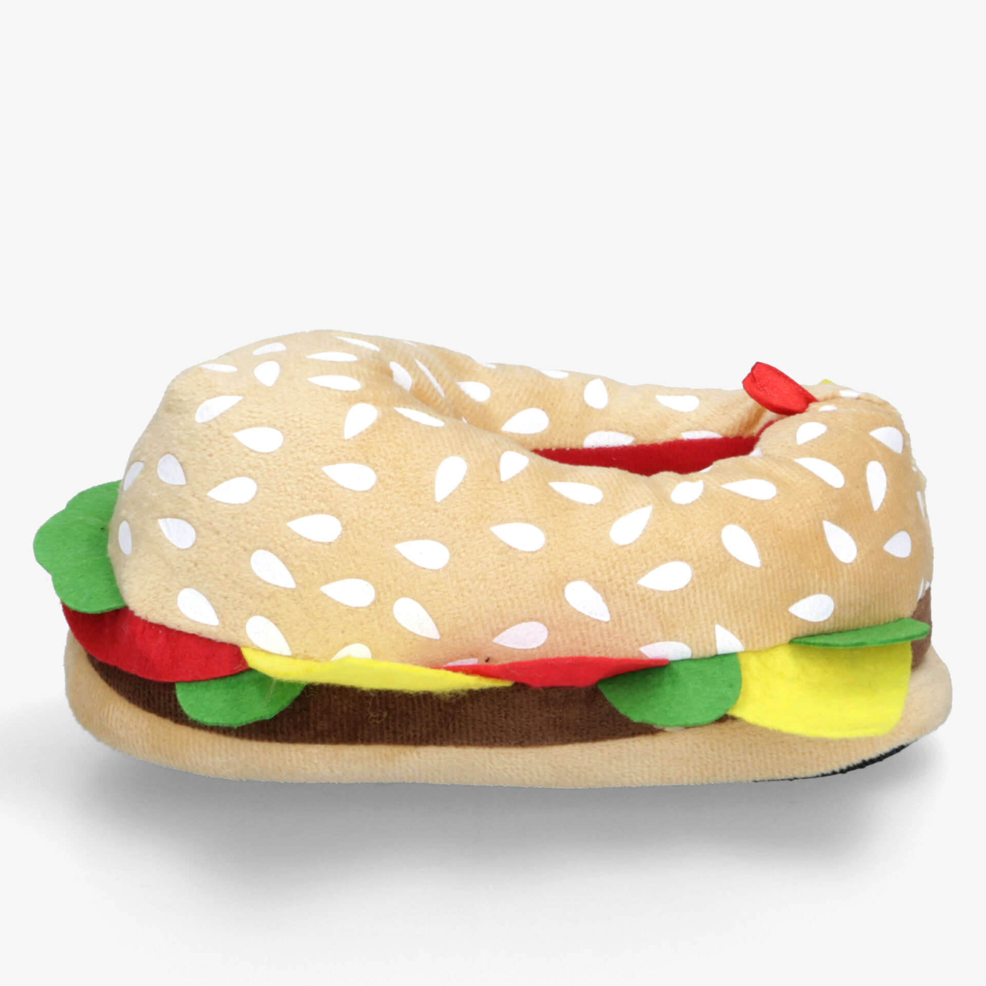 Weicher und bequemer Hausschuh in Hamburger-Design mit lebendigen Farben und plüschiger Oberfläche