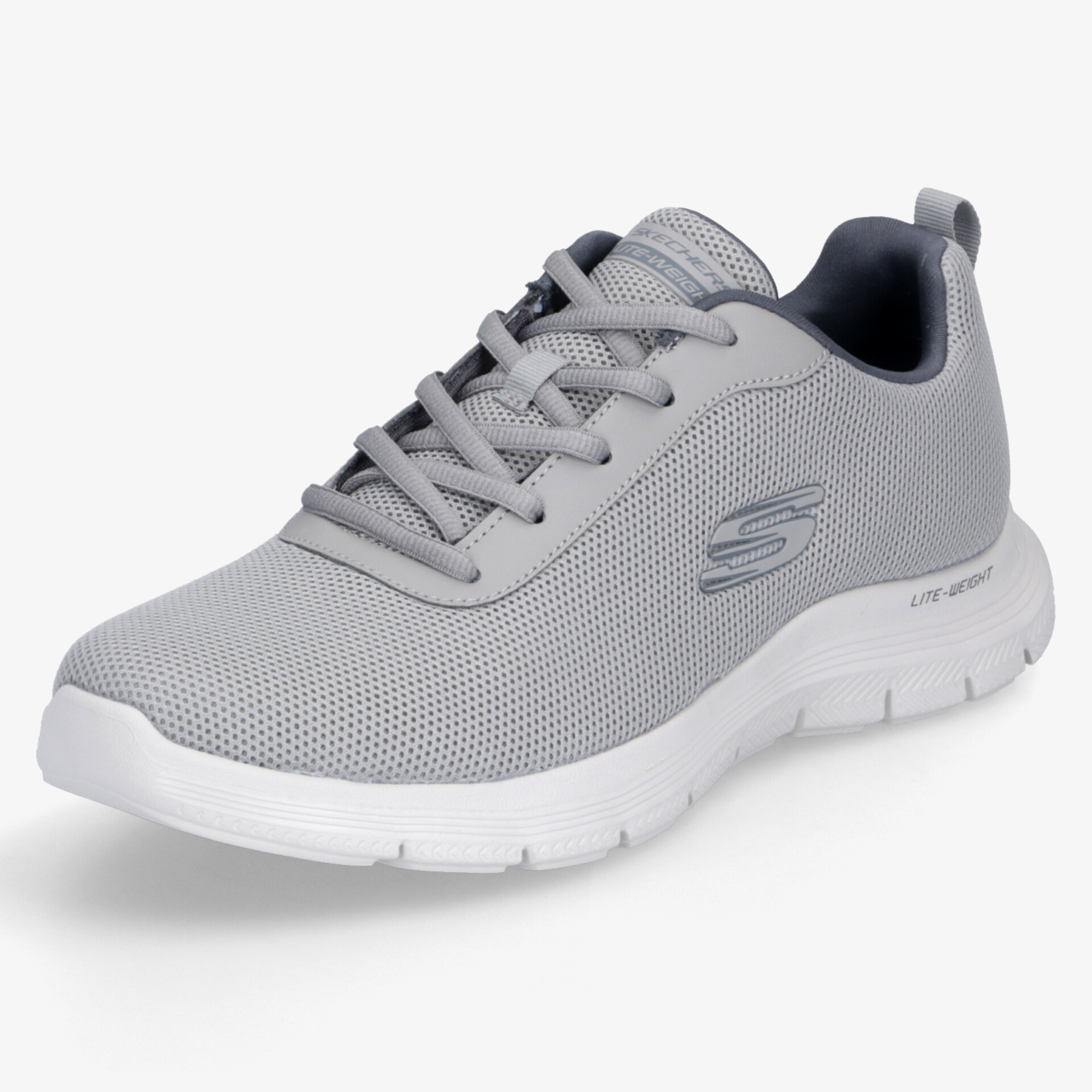 Leichter grauer Sneaker mit atmungsaktivem Material und rutschfester weißer Sohle für maximalen Komfort