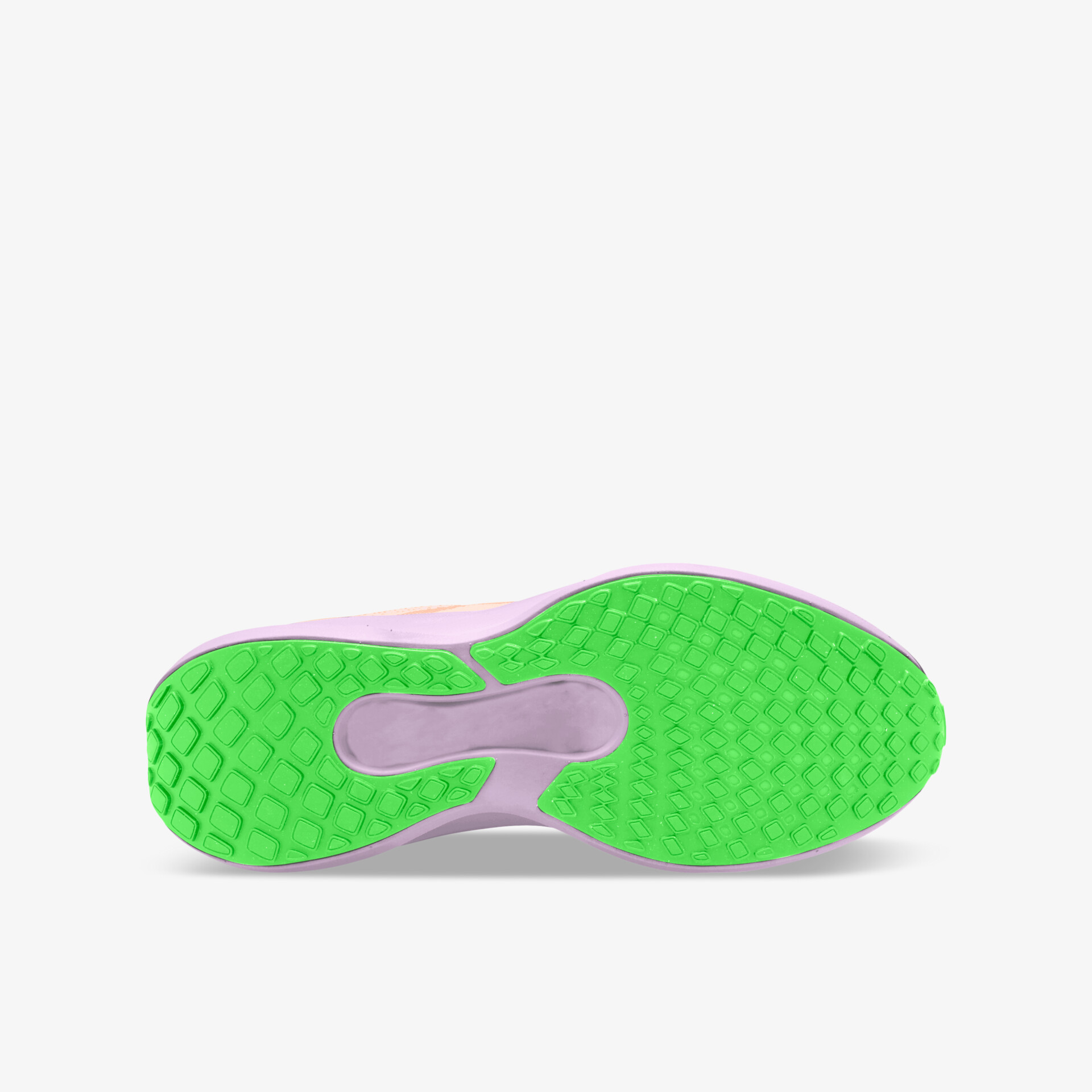 Grüngraue Sportschuh-Sohle mit weicher Dämpfung und rutschfester, profilierter Oberfläche für sicheren Halt