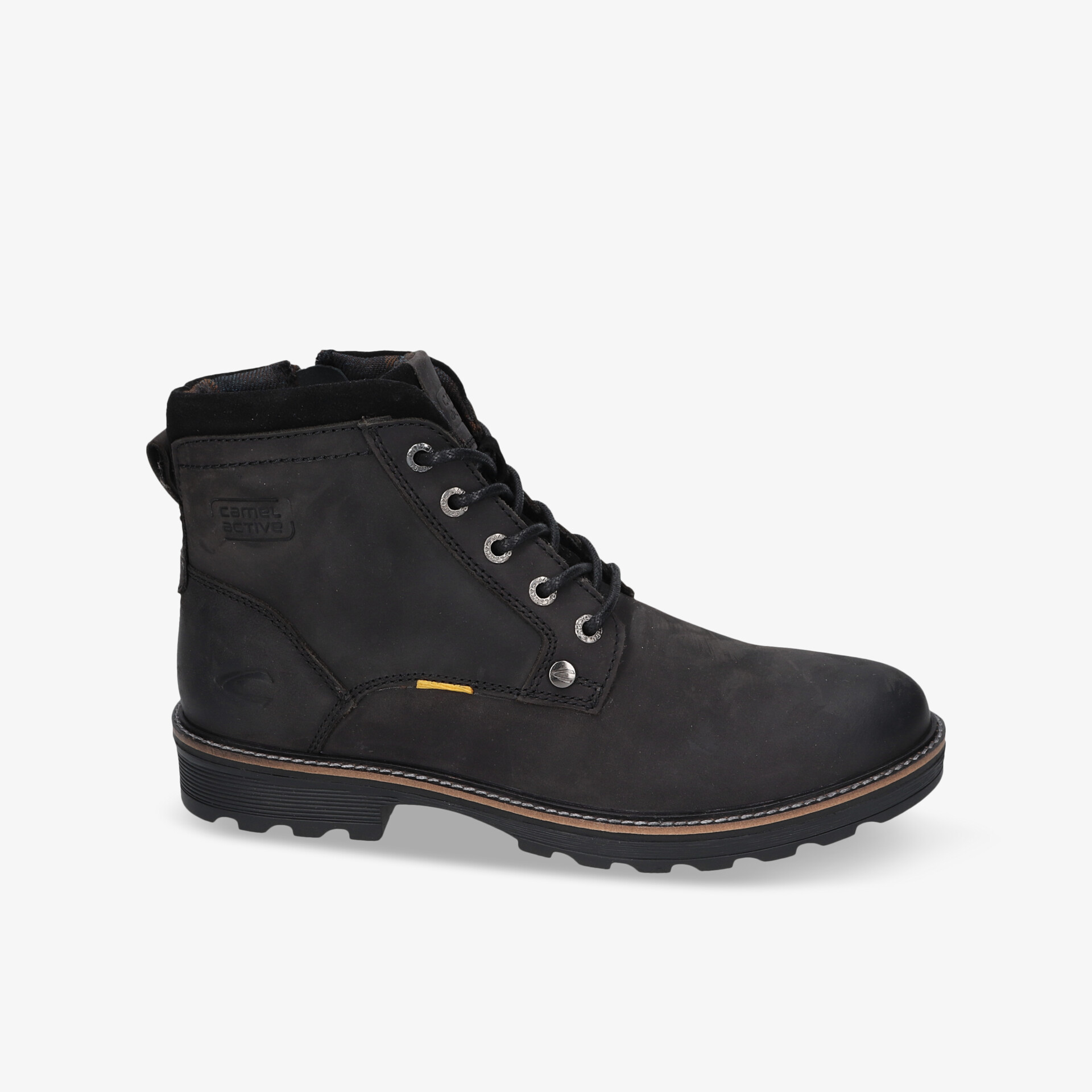 Schwarzer robuster Winterstiefel aus Nubukleder mit warmer Innenfütterung und rutschfester Sohle