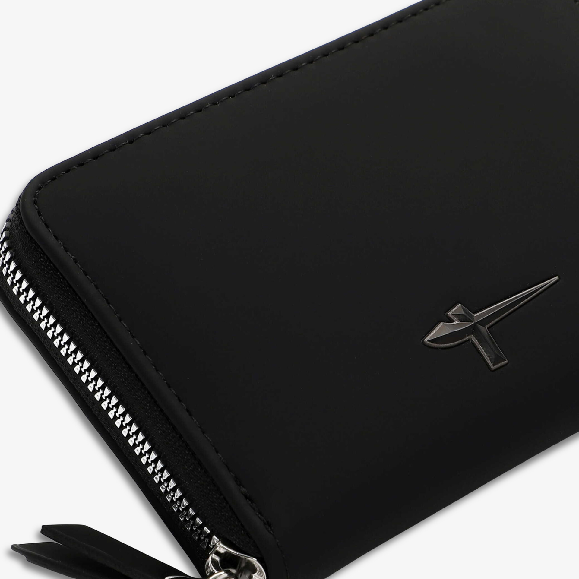 Schwarze hochwertige Lederbrieftasche mit robustem Reißverschluss und dezentem Logodesign